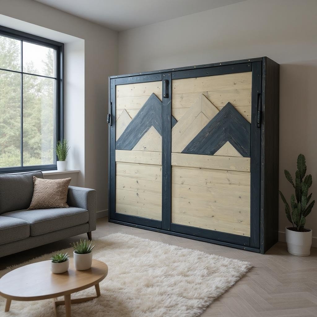Horizontal Murphy Bed - Butter & Blue - Kootenay Murphy Beds