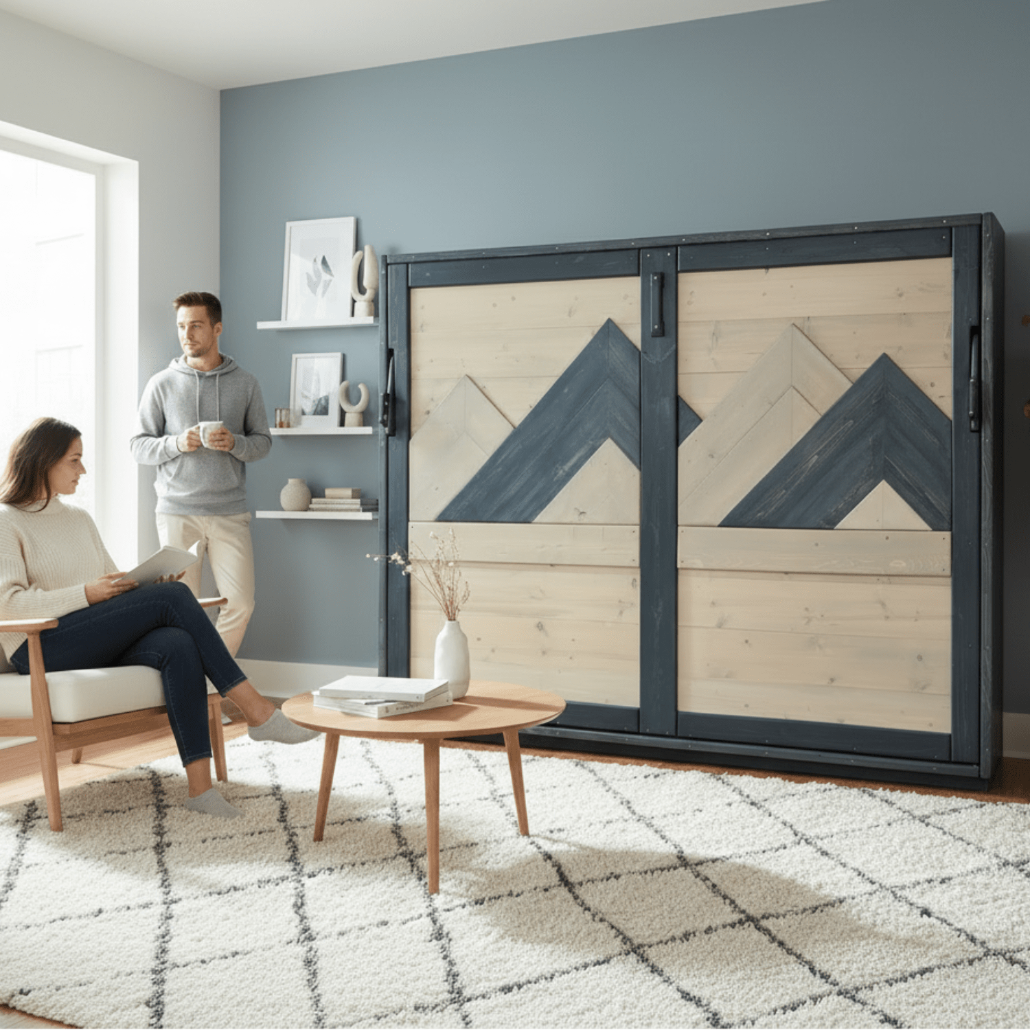 Horizontal Murphy Bed - Butter & Blue - Kootenay Murphy Beds