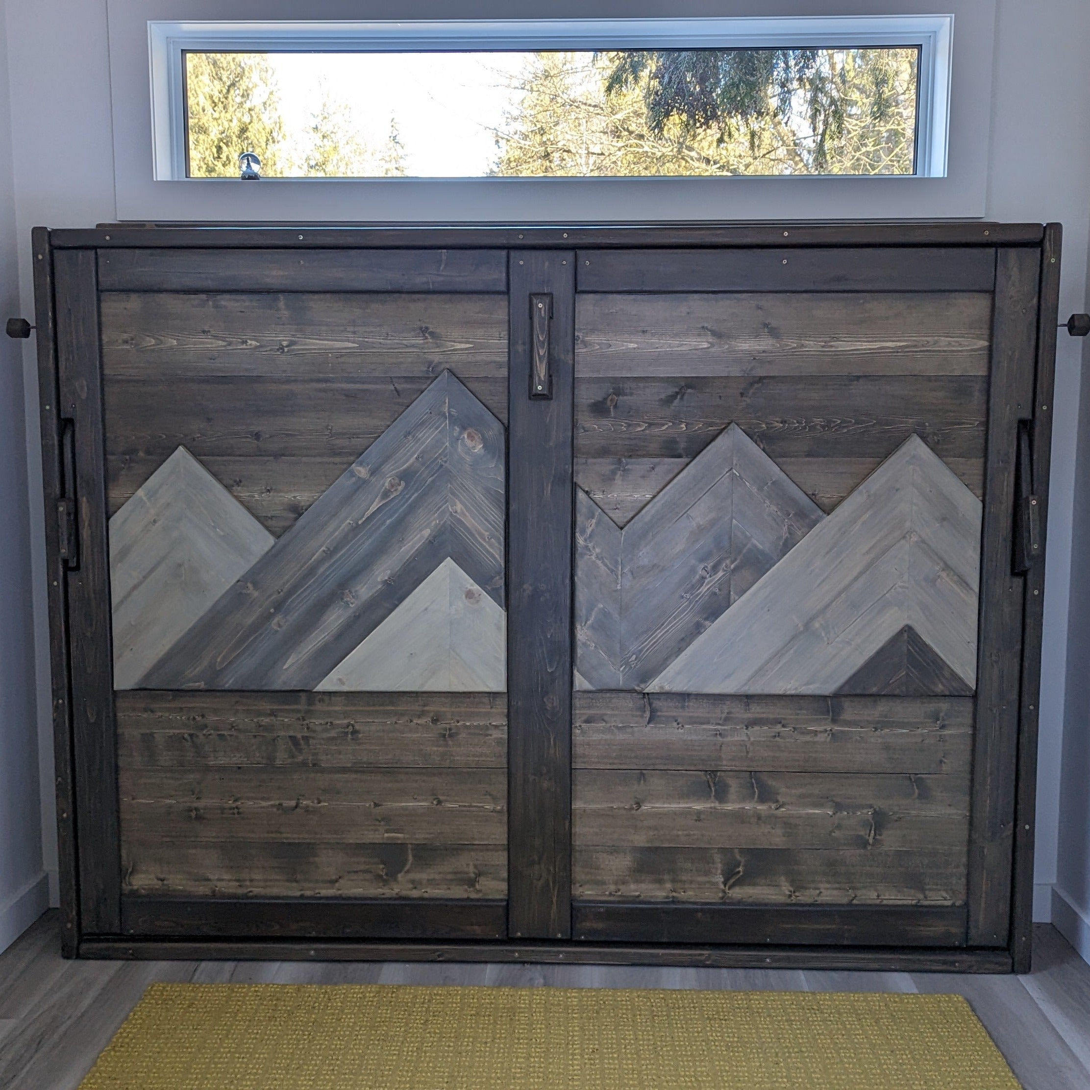 Horizontal Murphy Bed- Custom Mountain Brown & Blue - Kootenay Murphy Beds