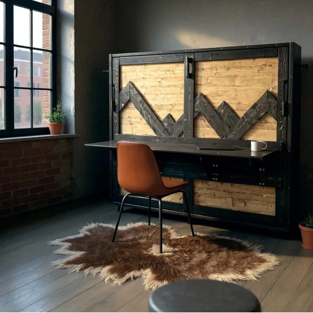 Horizontal Murphy Bed - Custom Mountain Peak with Desk - Kootenay Murphy Beds