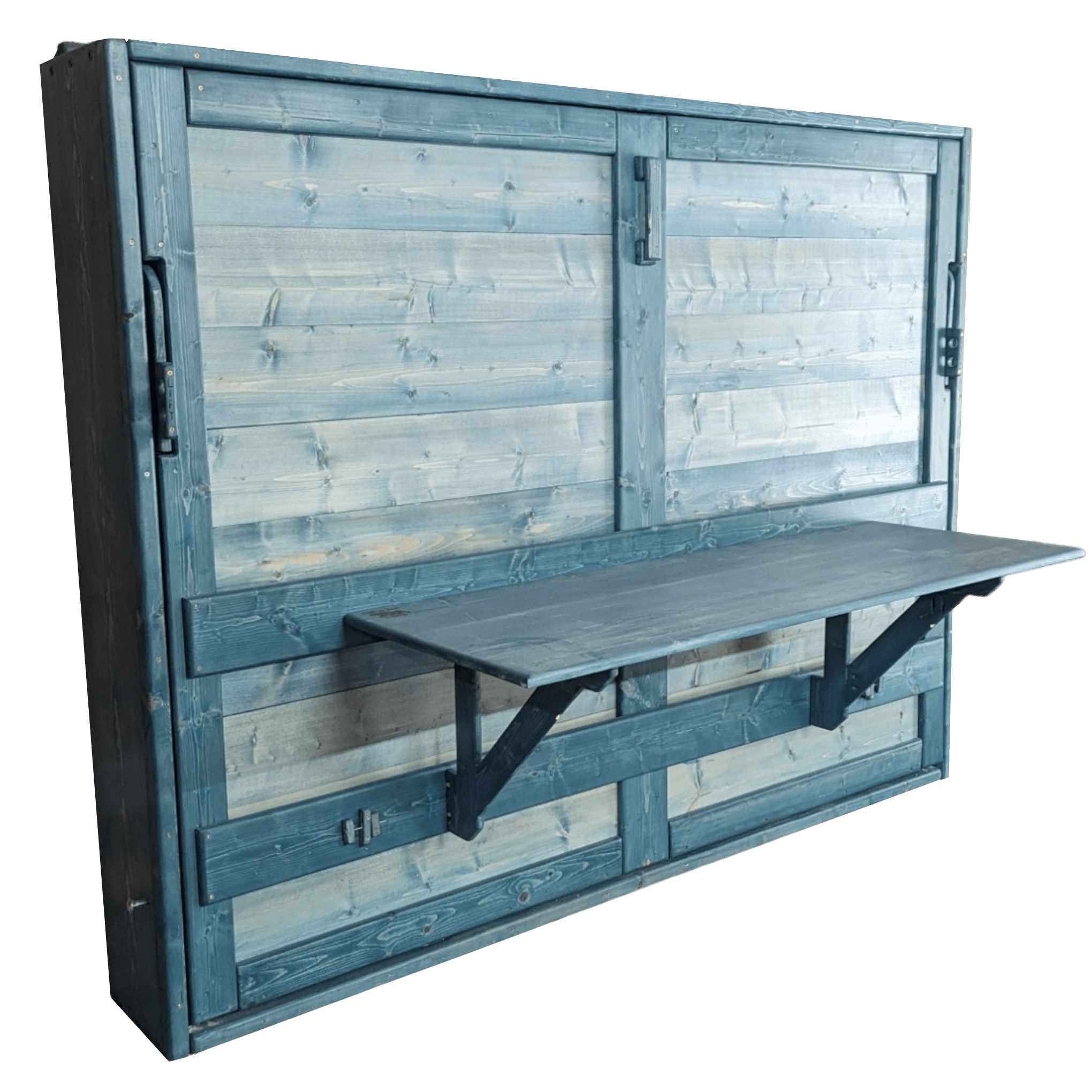 Horizontal Murphy Bed with Desk - Aqua Marine - Kootenay Murphy Beds
