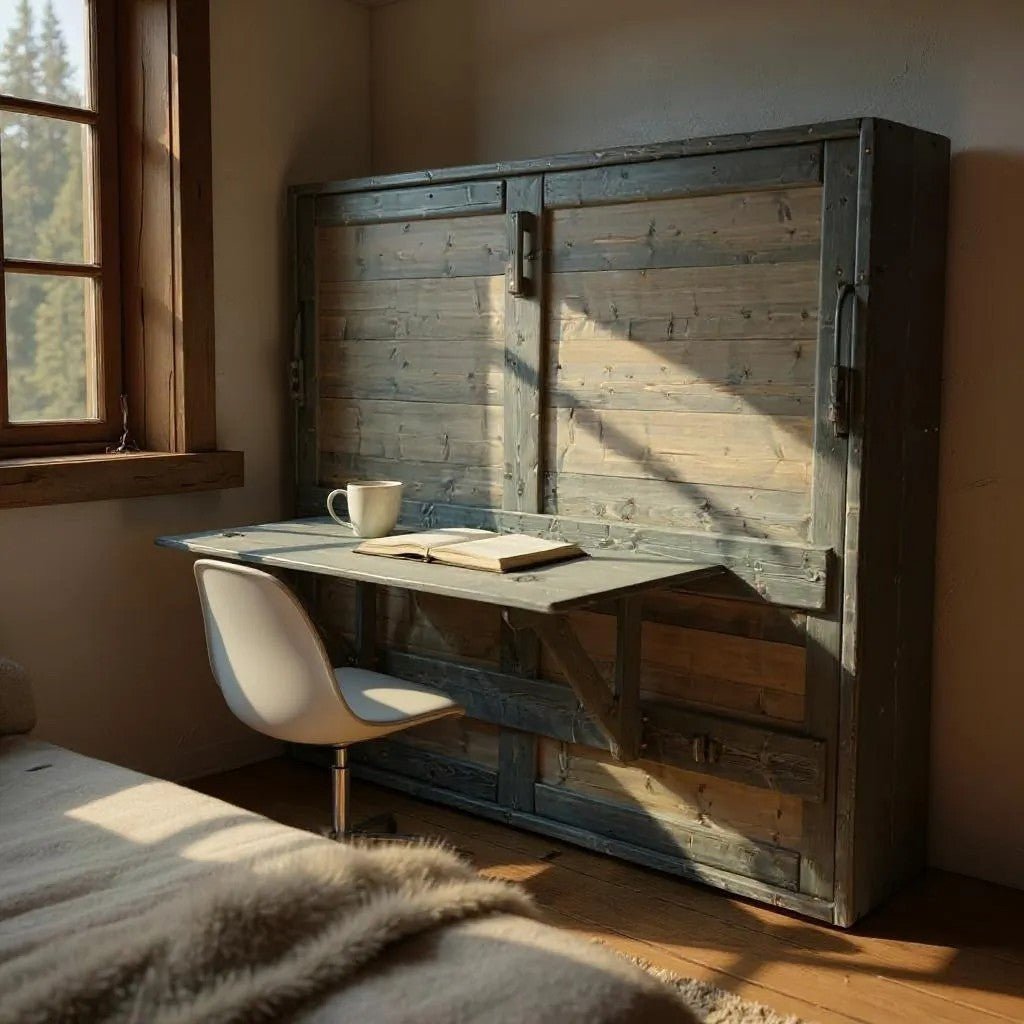 Horizontal Murphy Bed with Desk - Aqua Marine - Kootenay Murphy Beds