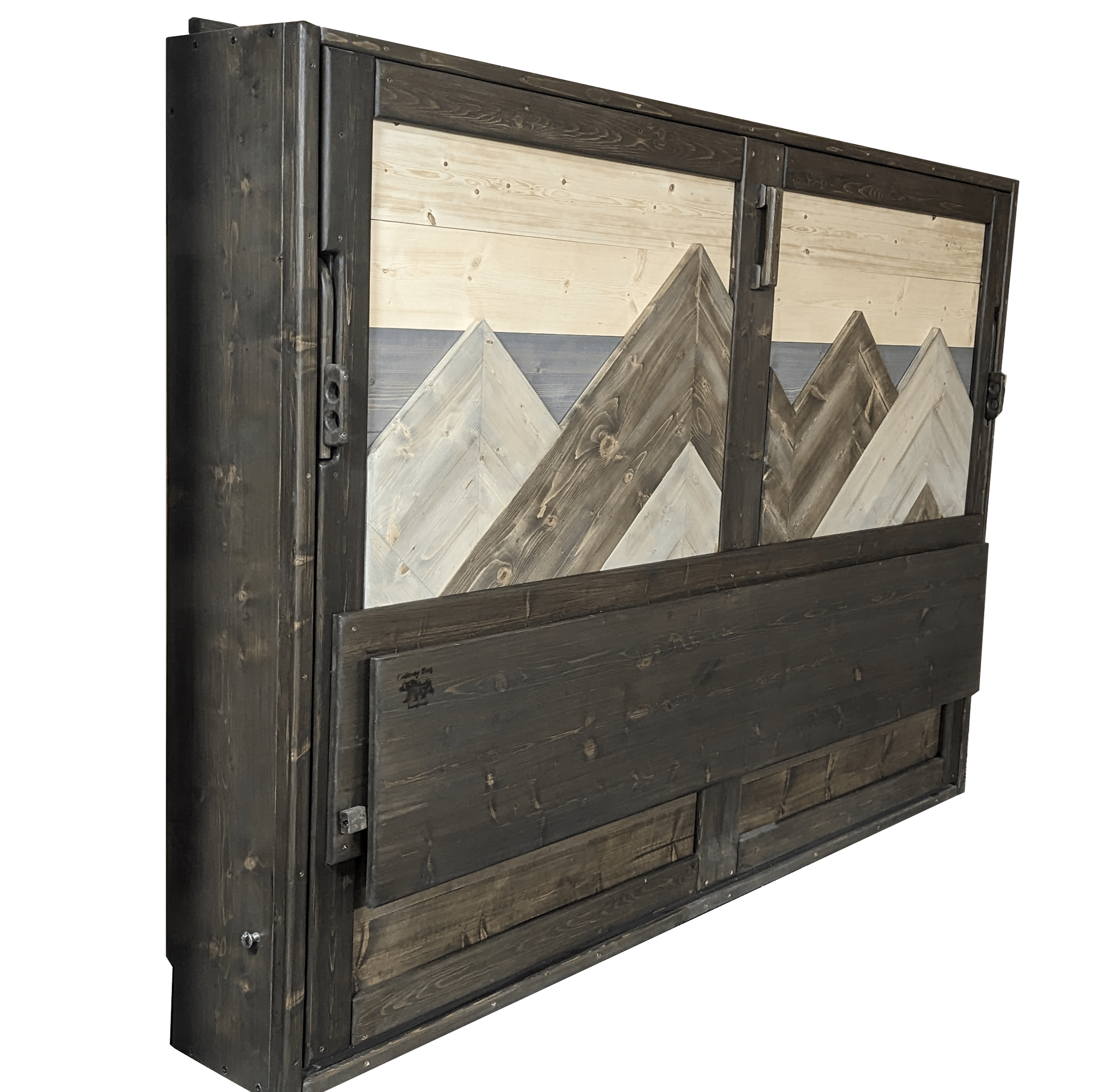 Horizontal Murphy Bed with Desk - Custom Mountain Blue Sky - Kootenay Murphy Beds