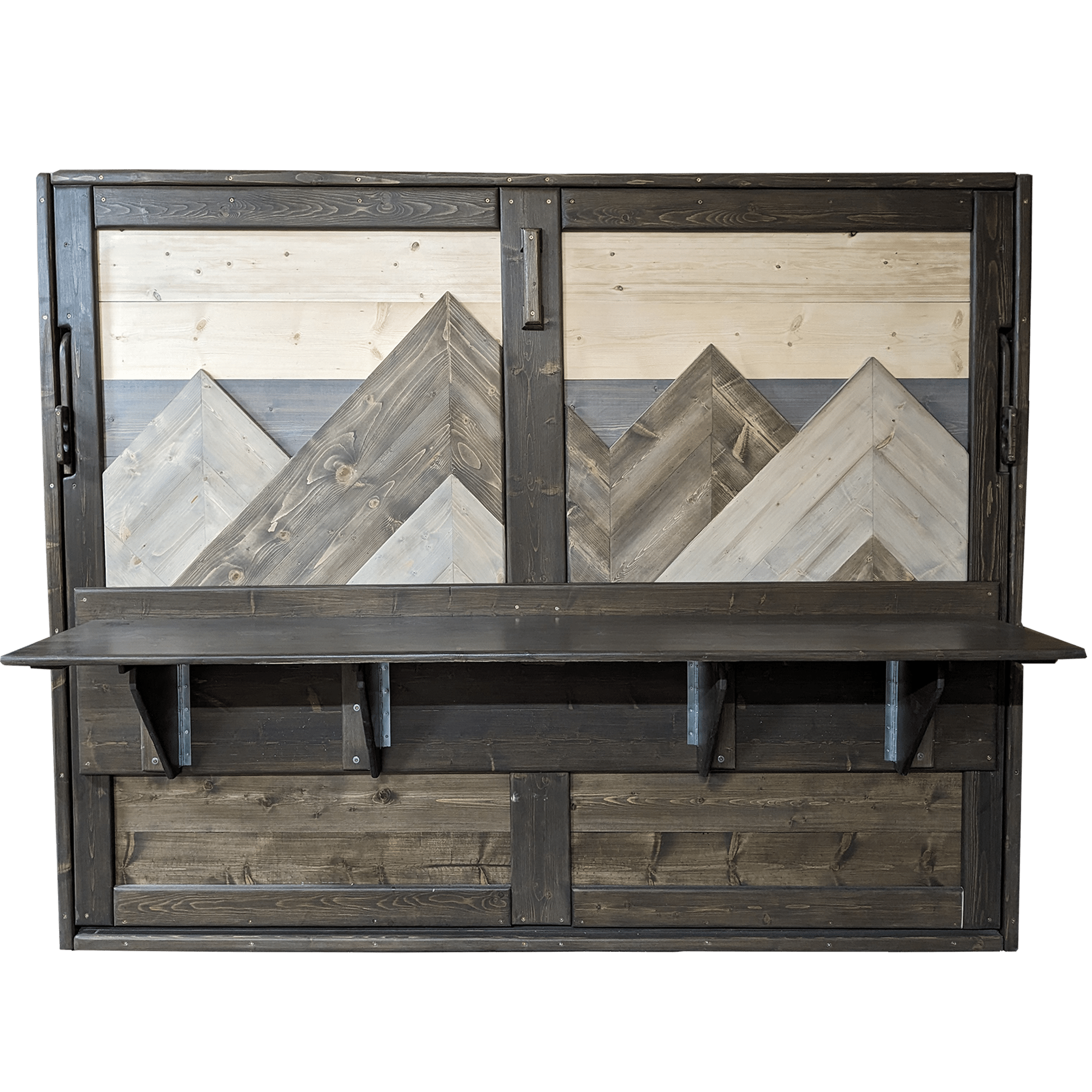 Horizontal Murphy Bed with Desk - Custom Mountain Blue Sky - Kootenay Murphy Beds