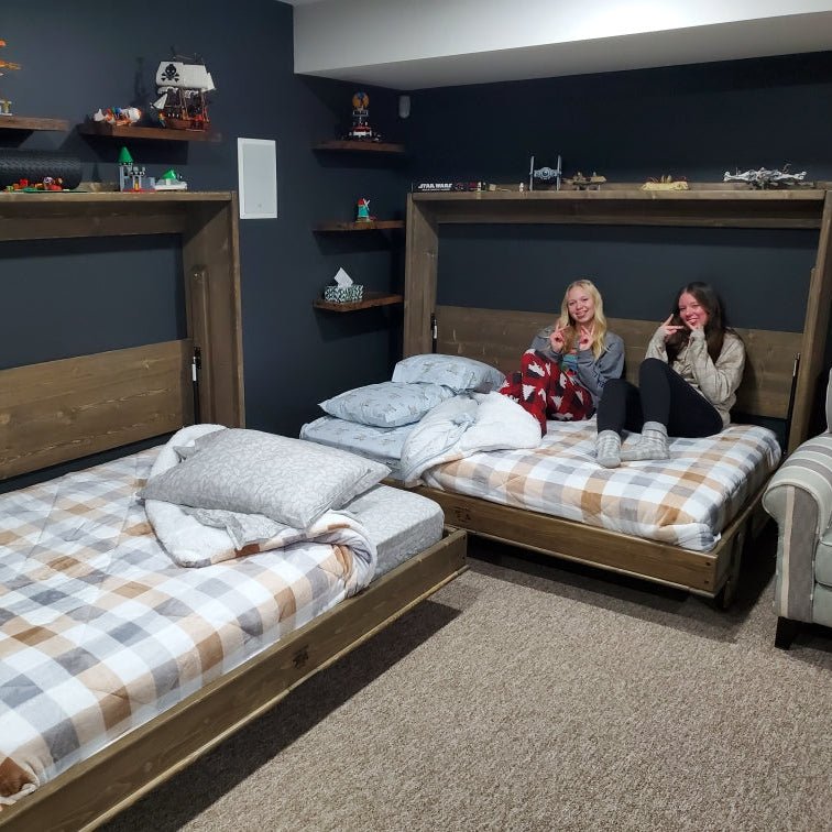 Horizontal Murphy Bed with Desk - Custom Mountain Blue Sky - Kootenay Murphy Beds