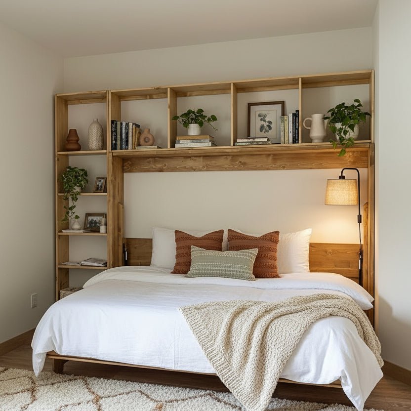 Horizontal Murphy Bed with Desk - Golden Oak - Kootenay Murphy Beds