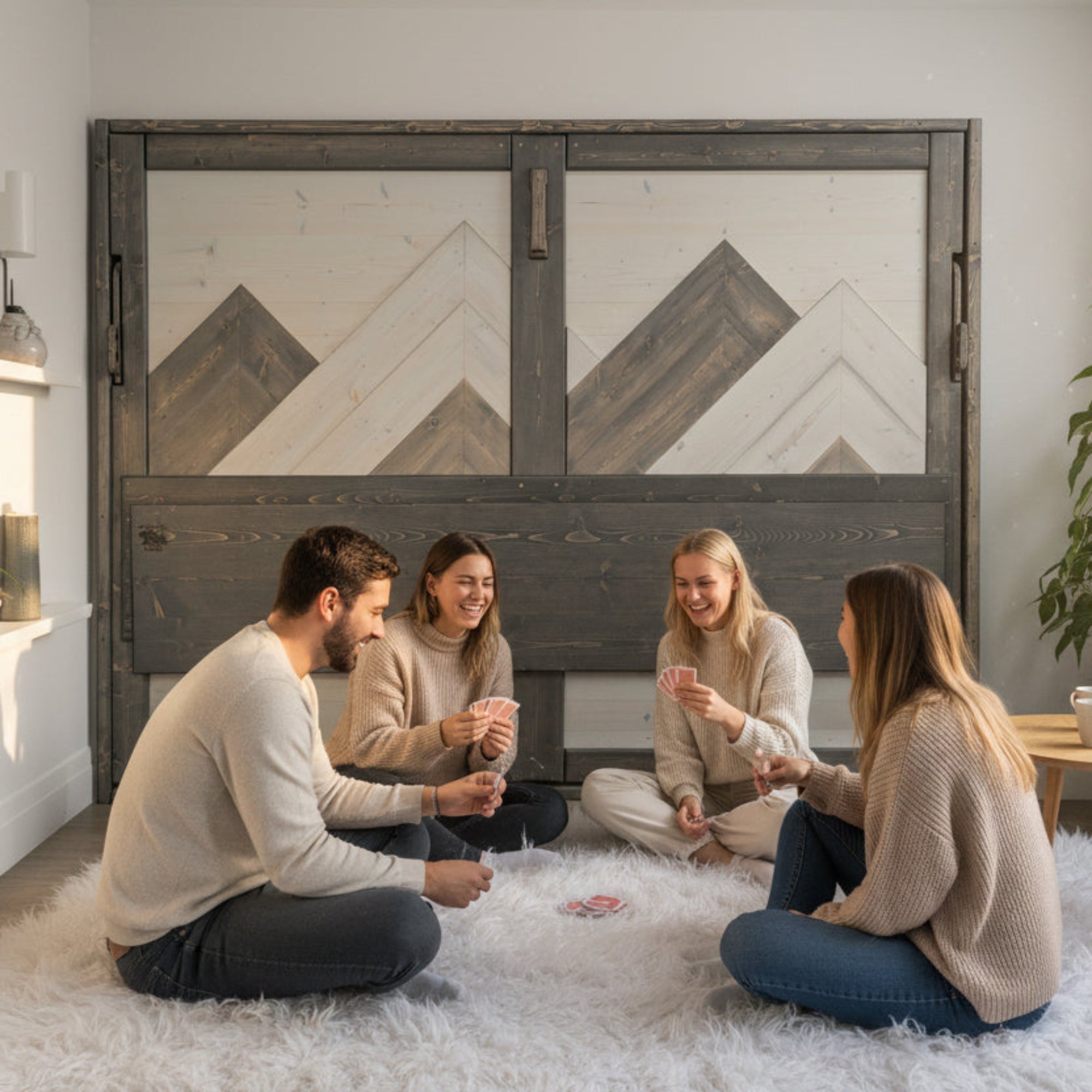 Horizontal Murphy Bed with Desk - White & Grey - Kootenay Murphy Beds