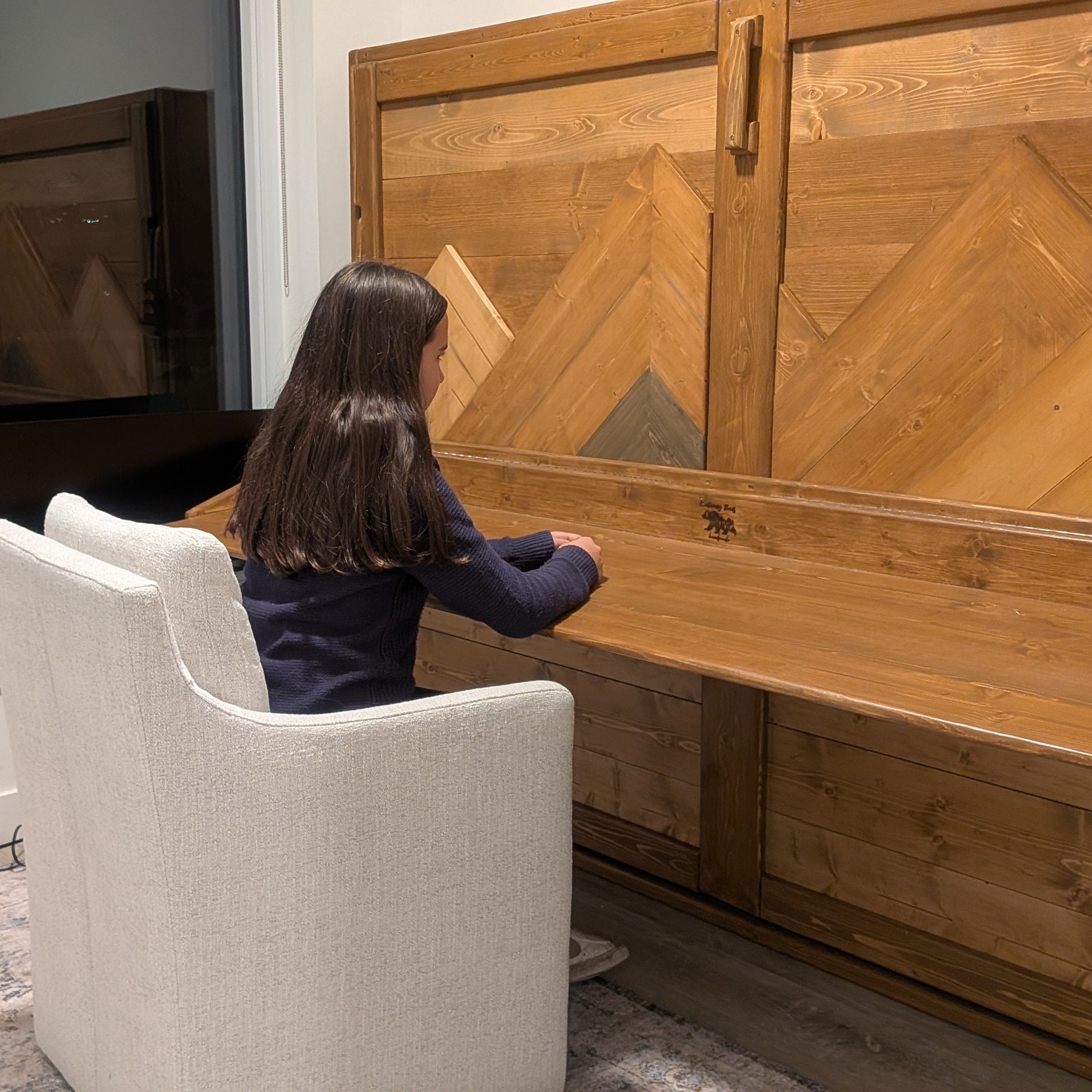 Horizontal Murphy Bed with Stay Level Desk - True Walnut - Kootenay Murphy Beds