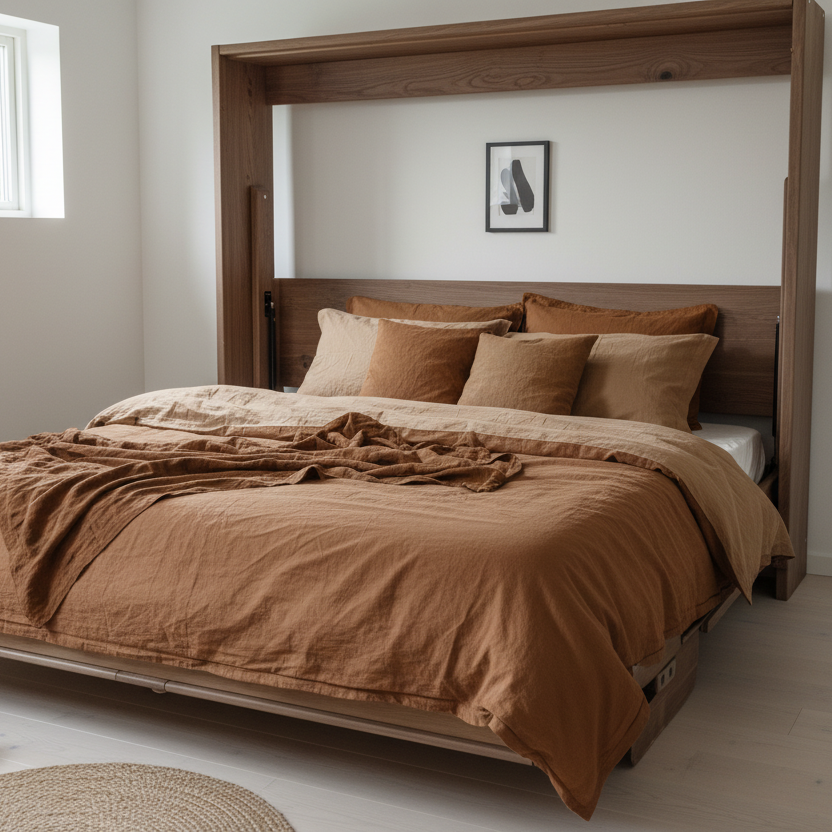 Horizontal Murphy Bed with Stay Level Desk - True Walnut - Kootenay Murphy Beds