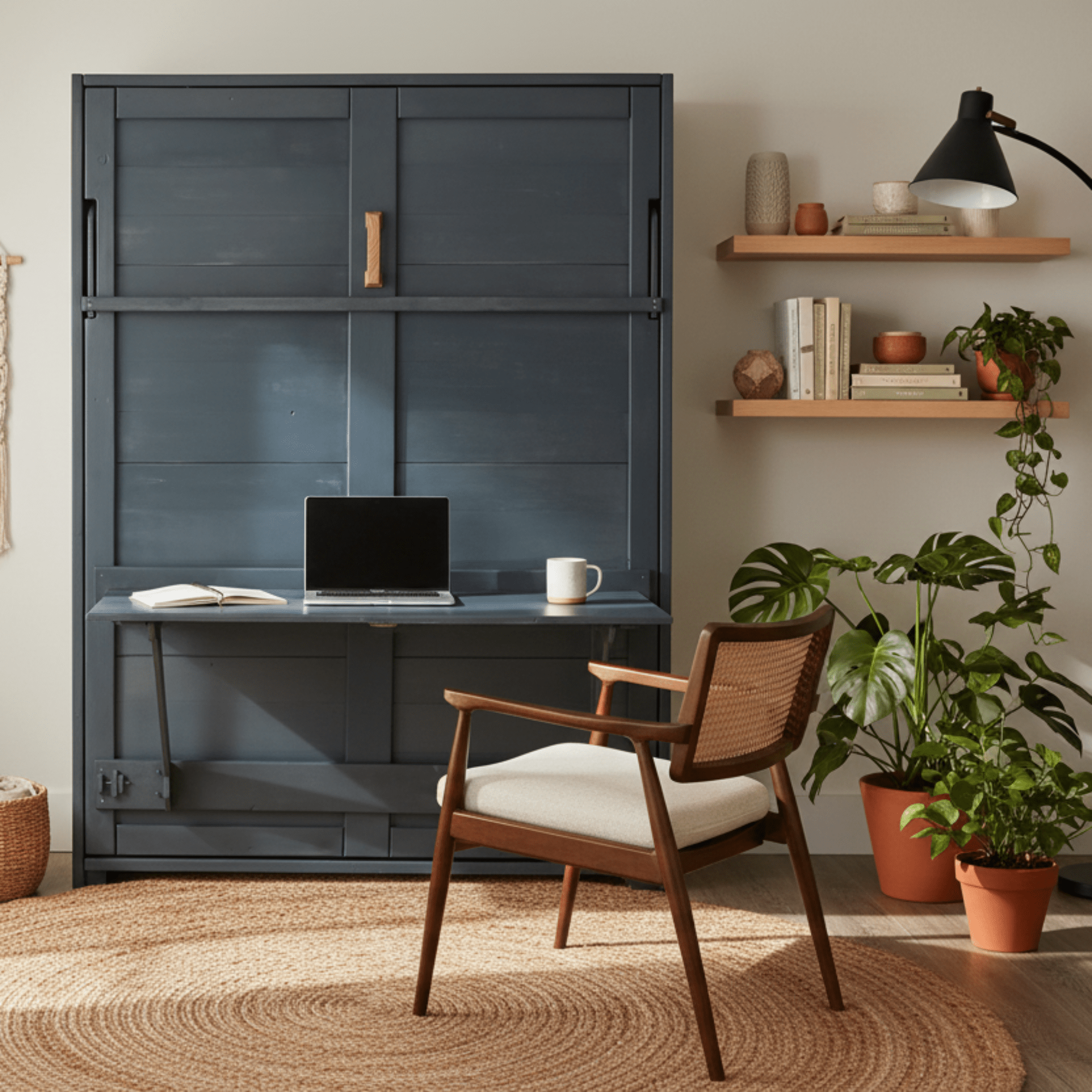 Murphy Bed With Desk - Blue - Kootenay Murphy Beds