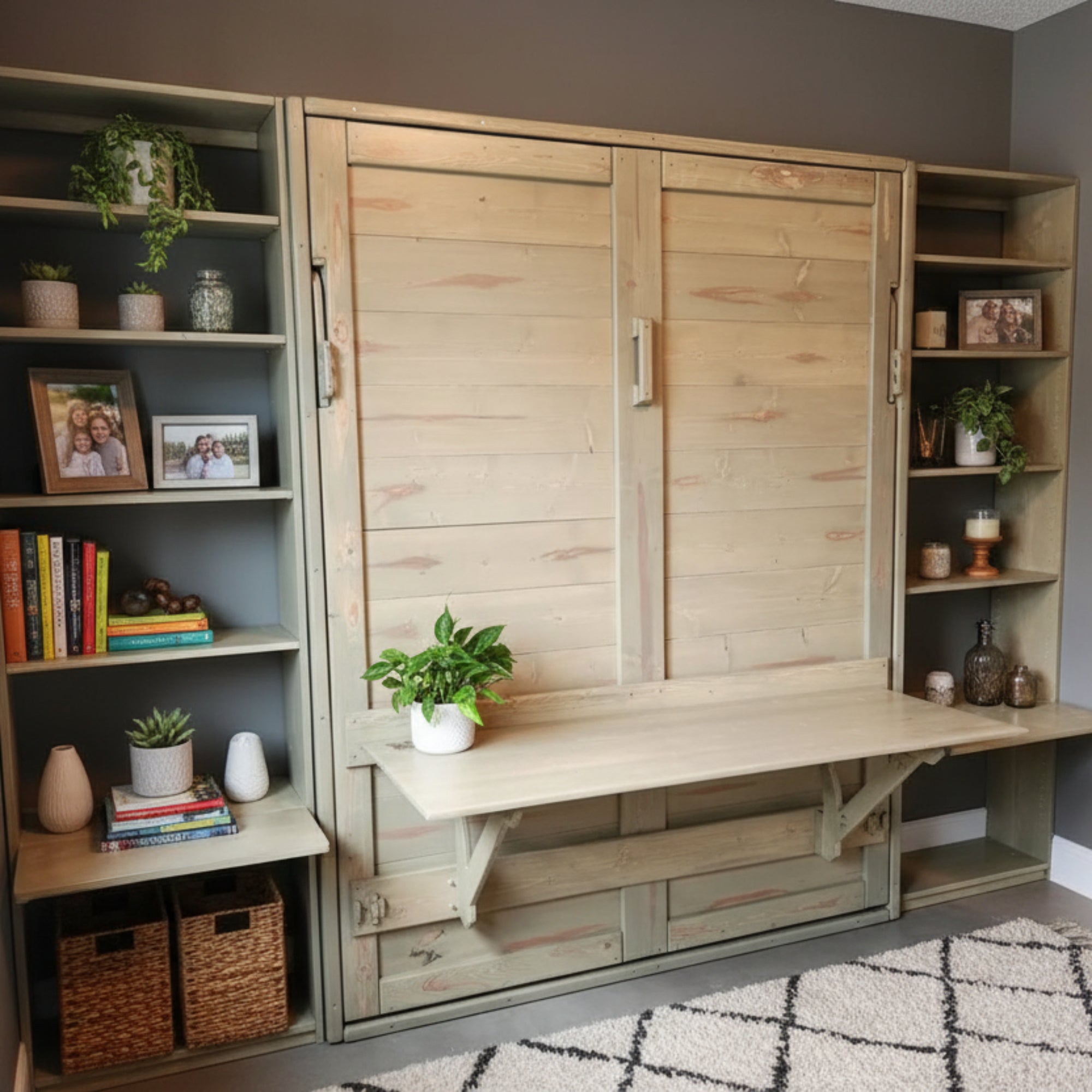 Murphy Bed With Desk - Green - Kootenay Murphy Beds