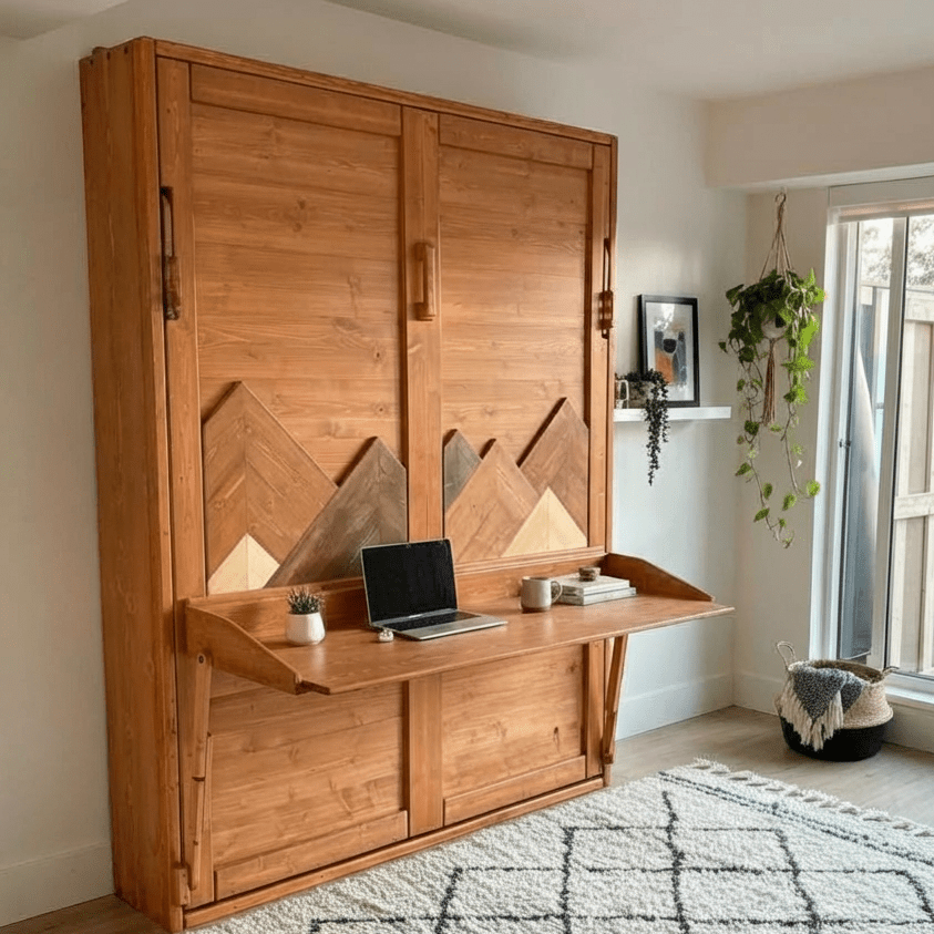 Murphy Bed with Desk - True Walnut Mountains with Stay Level Desk - Kootenay Murphy Beds