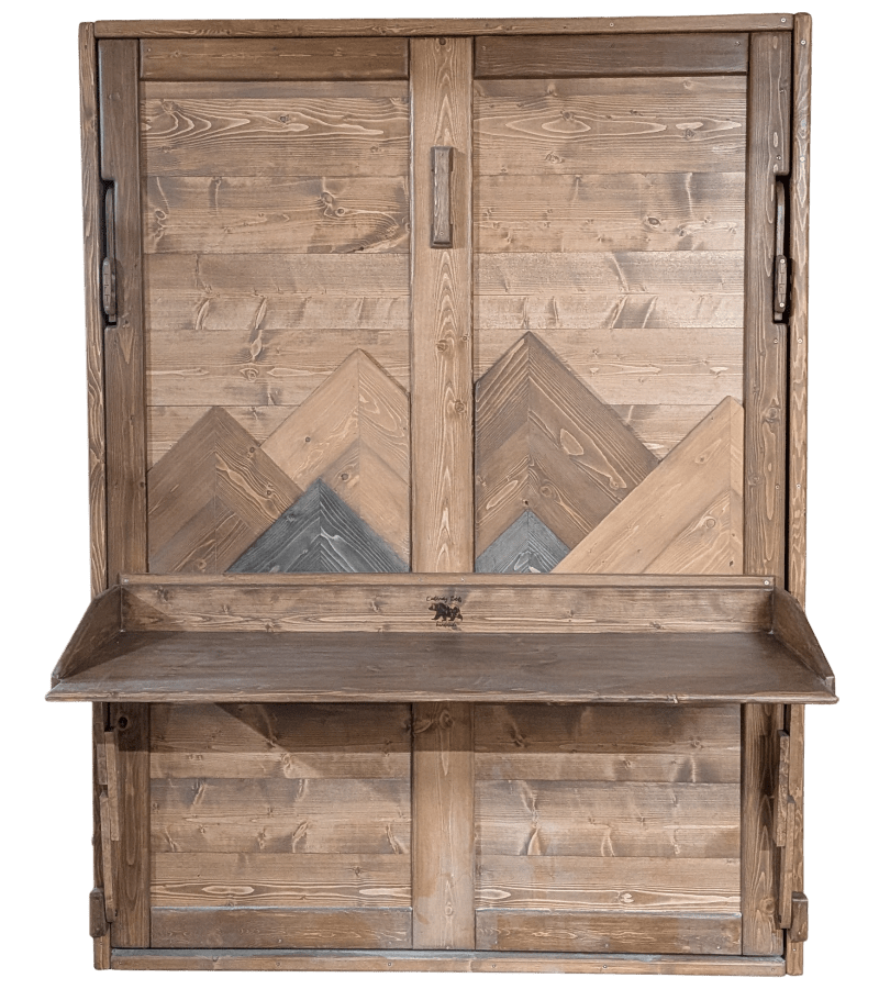 Murphy Bed with Desk - True Walnut Mountains with Stay Level Desk - Kootenay Murphy Beds