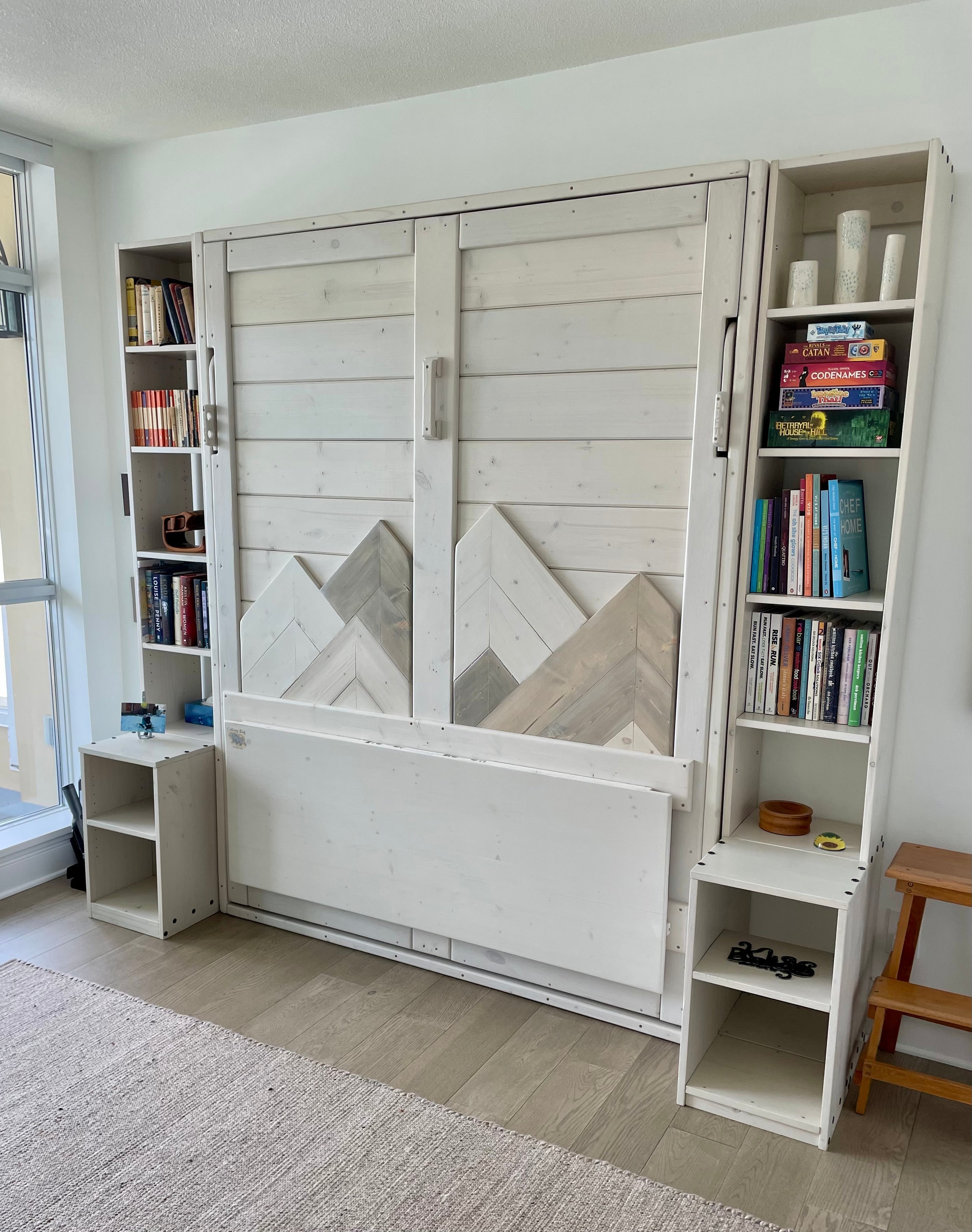 Murphy Bed With Desk White - "Snowflake" - Kootenay Murphy Beds