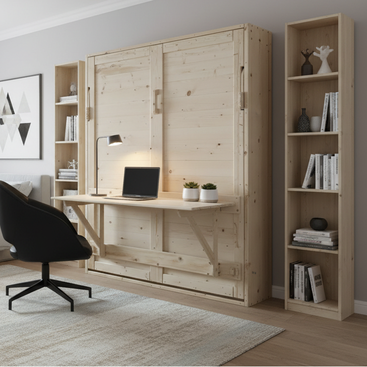 Murphy Bed With Desk - Natural Pine