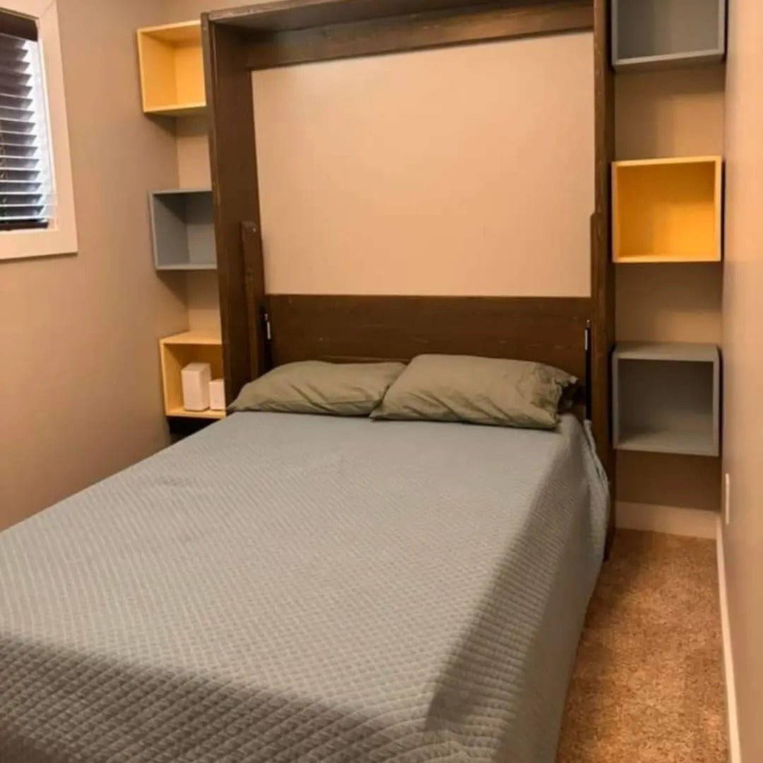 Queen Murphy Bed - Brown & Grey Mountains - Kootenay Murphy Beds