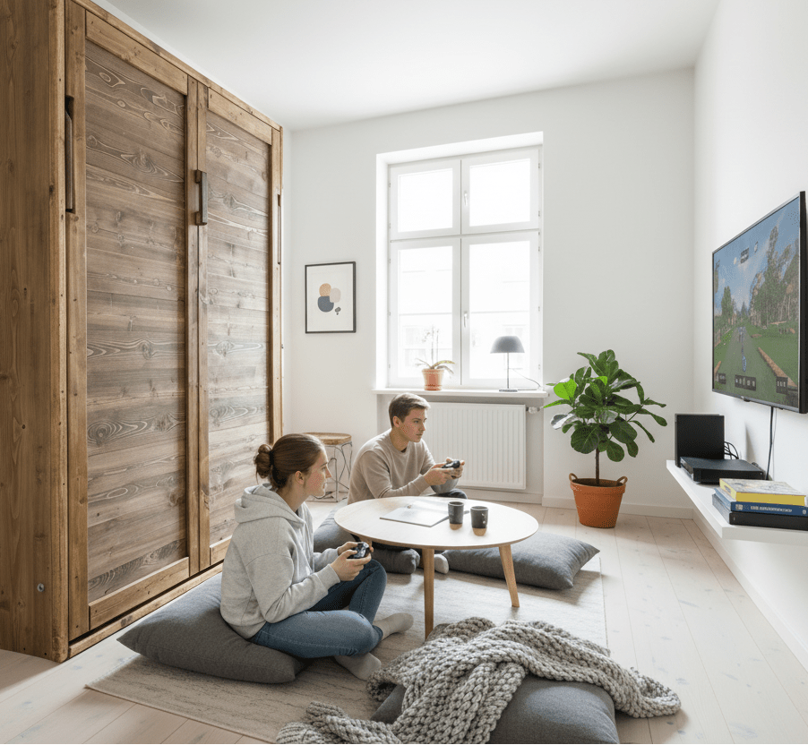 Queen Murphy Bed - Brown Provincial - Kootenay Murphy Beds