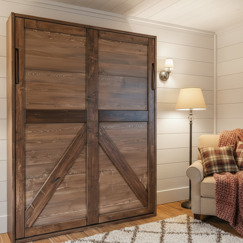 Queen Murphy Bed - Earthy Tones - Kootenay Murphy Beds