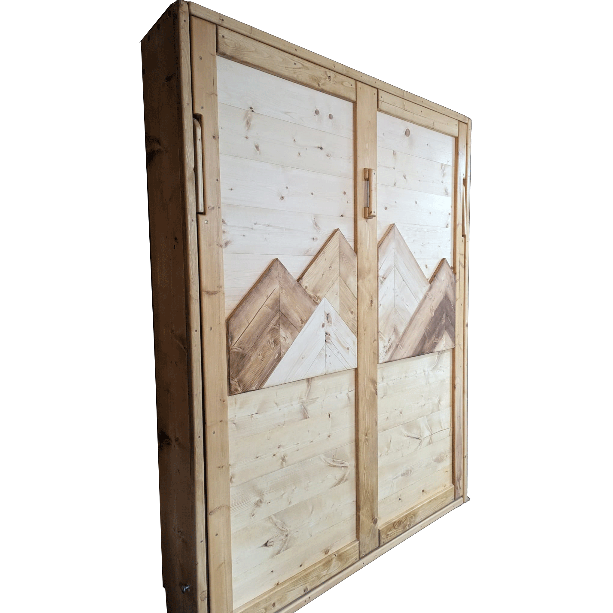 Queen Murphy Bed - Golden Oak & Brown Mountains - Kootenay Murphy Beds