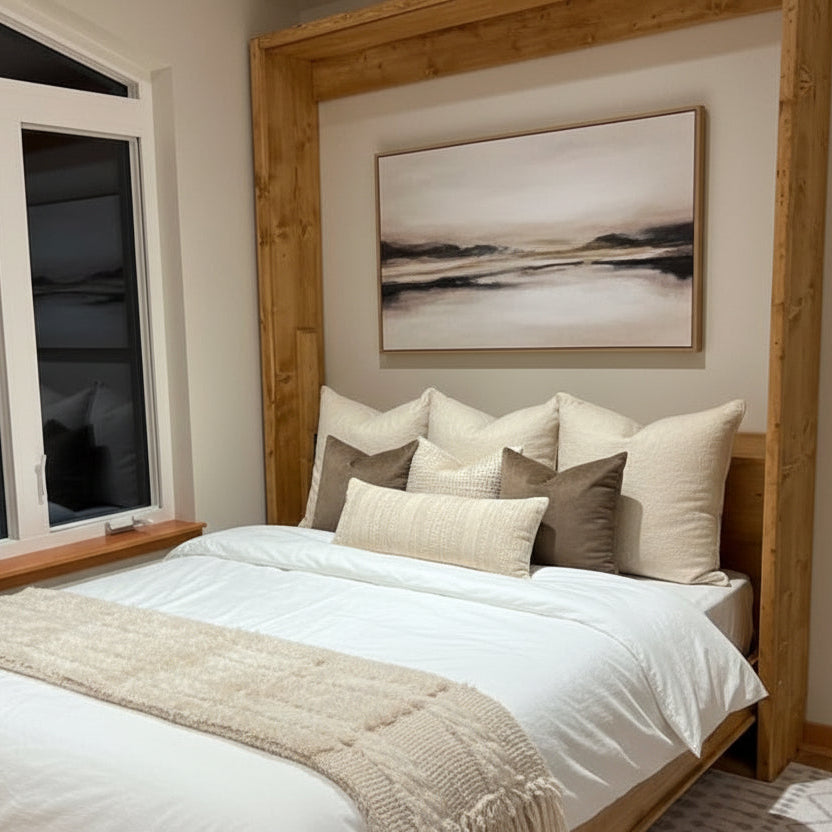 Queen Murphy Bed - Golden Oak & Brown Mountains - Kootenay Murphy Beds