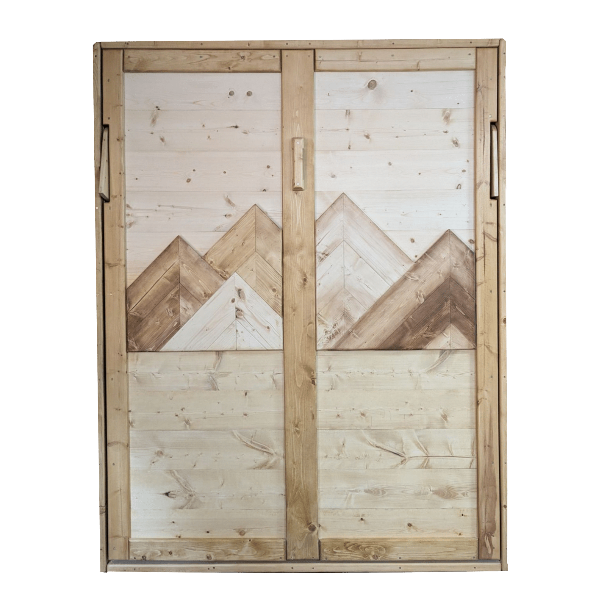 Queen Murphy Bed - Golden Oak & Brown Mountains - Kootenay Murphy Beds