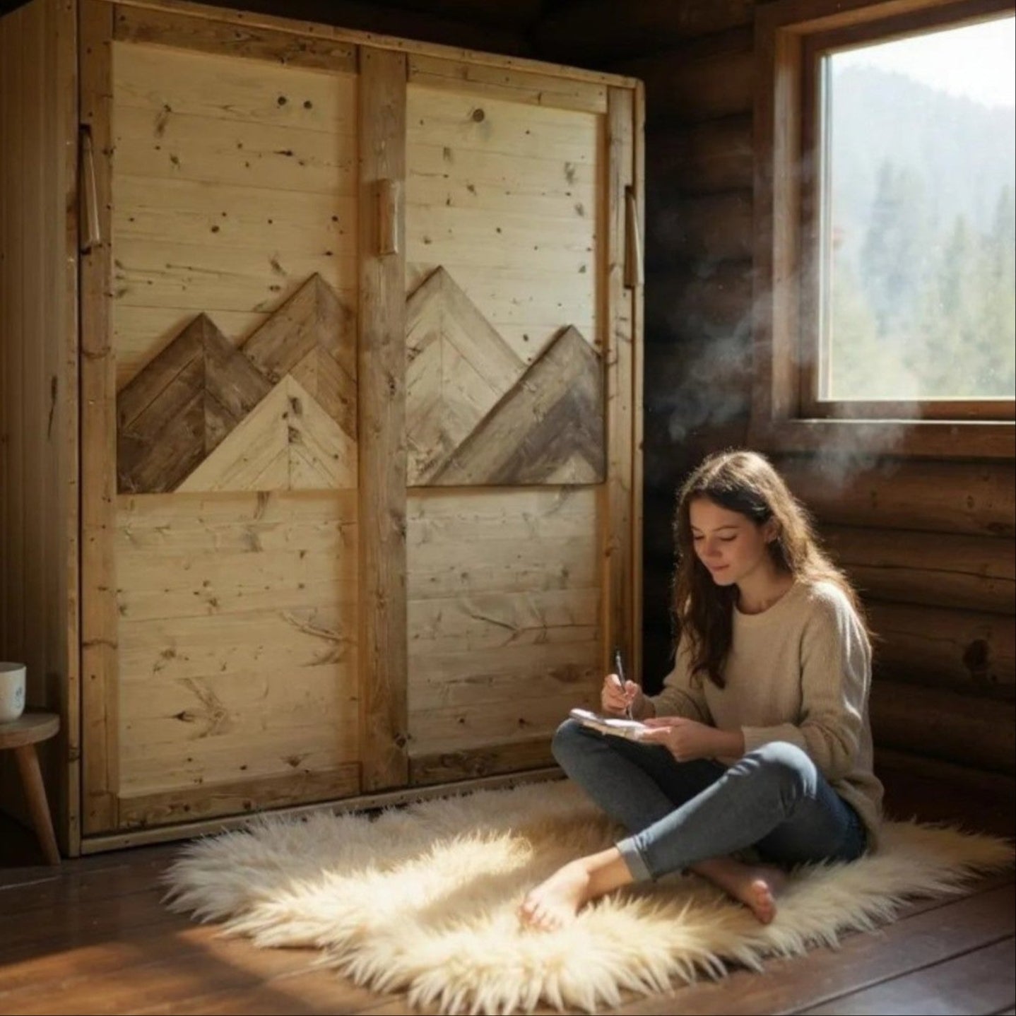 Queen Murphy Bed - Golden Oak & Brown Mountains - Kootenay Murphy Beds
