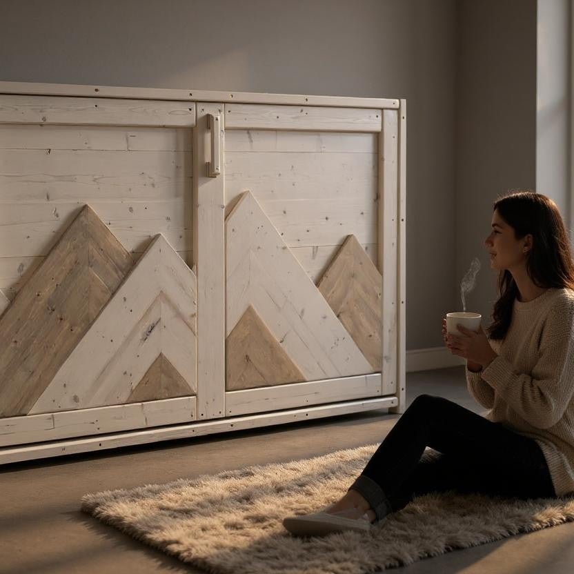 Twin Murphy Bed Horizontal Snowflake - Kootenay Murphy Beds