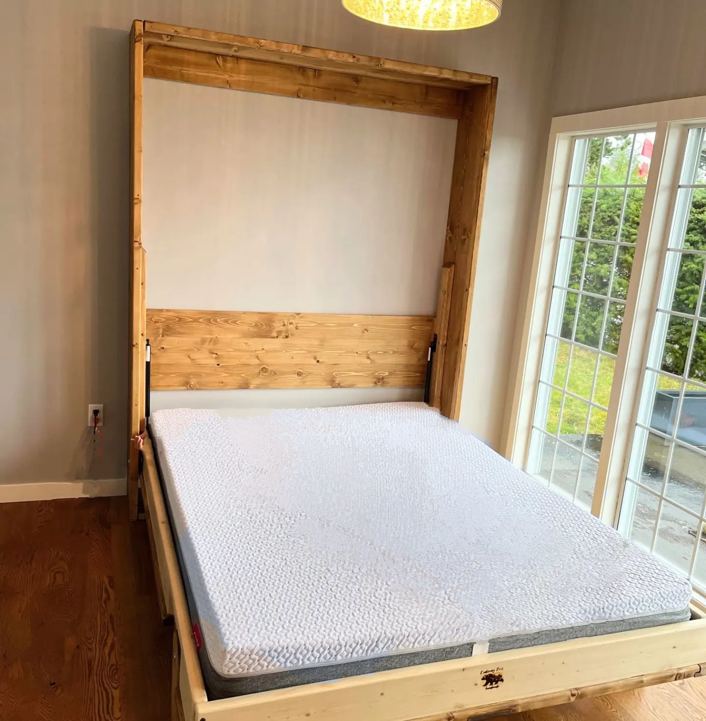 Double Murphy Bed - Natural Pine & Walnut - Kootenay Murphy Beds