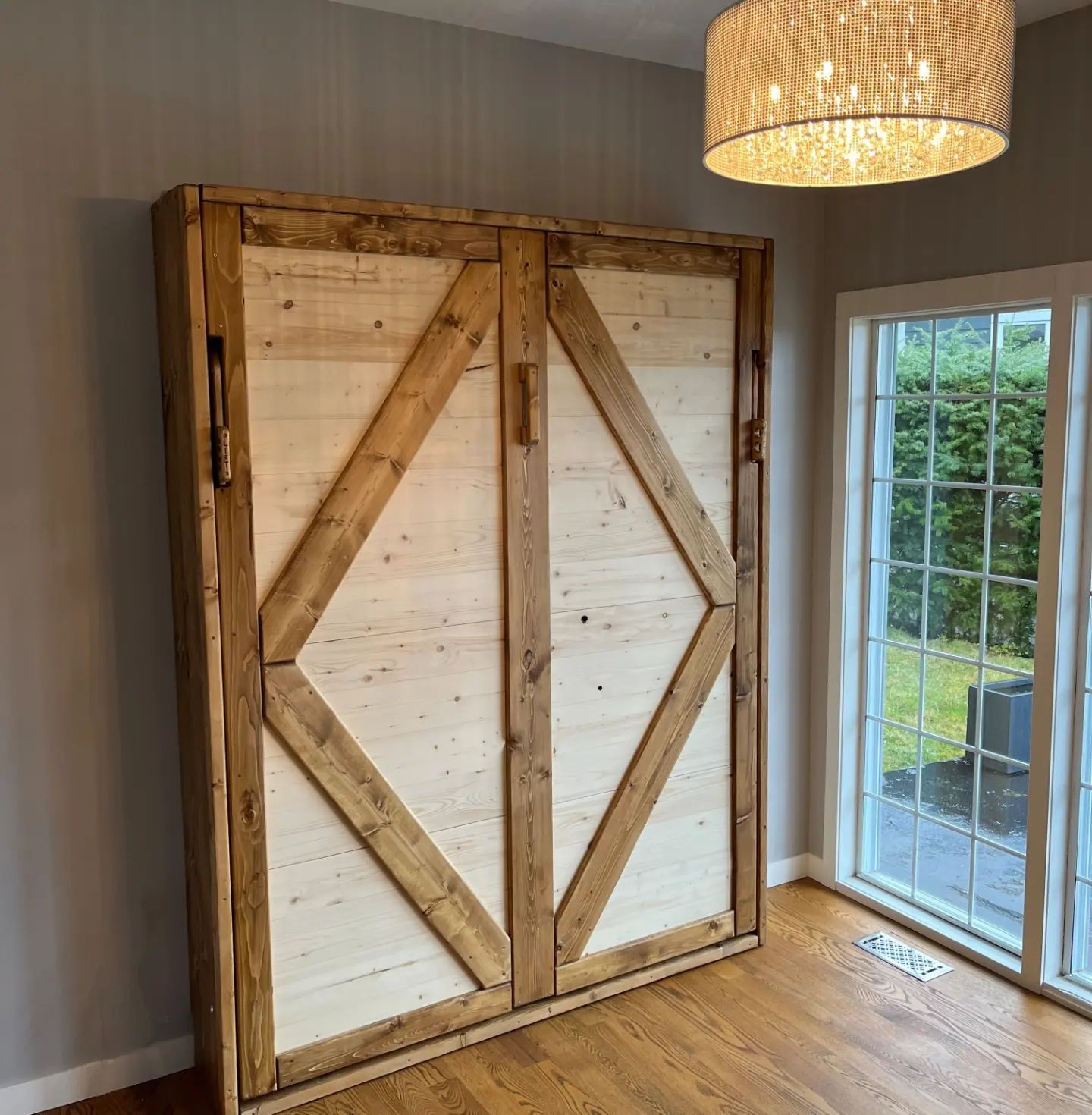 Double Murphy Bed - Natural Pine & Walnut - Kootenay Murphy Beds