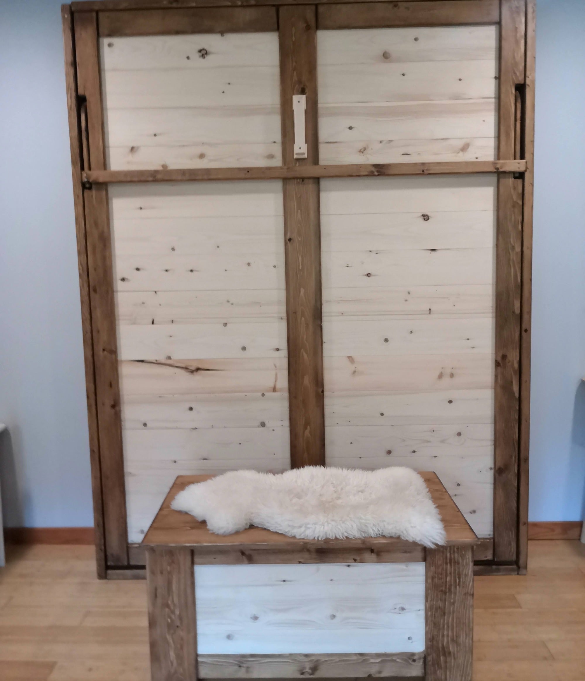 Double Murphy Bed - Natural Pine & Walnut - Kootenay Murphy Beds