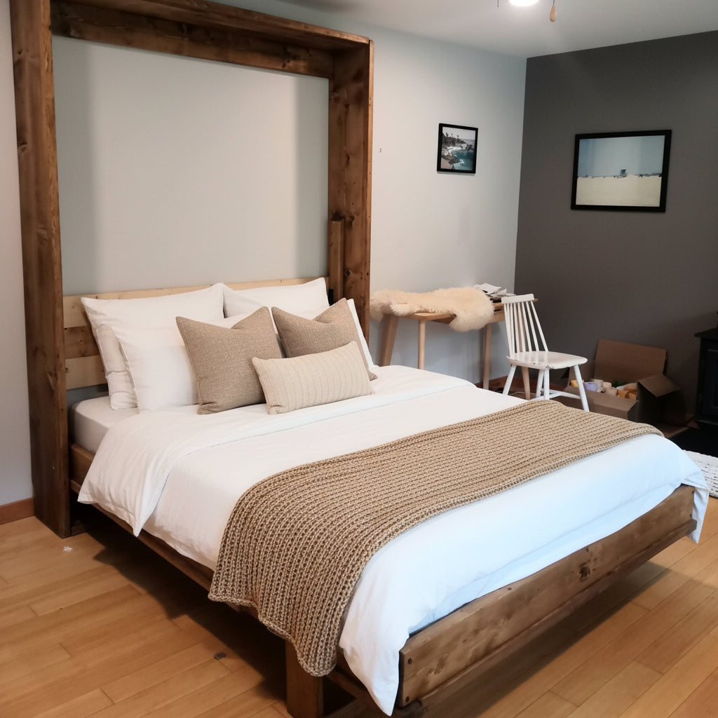 Double Murphy Bed - Natural Pine & Walnut - Kootenay Murphy Beds