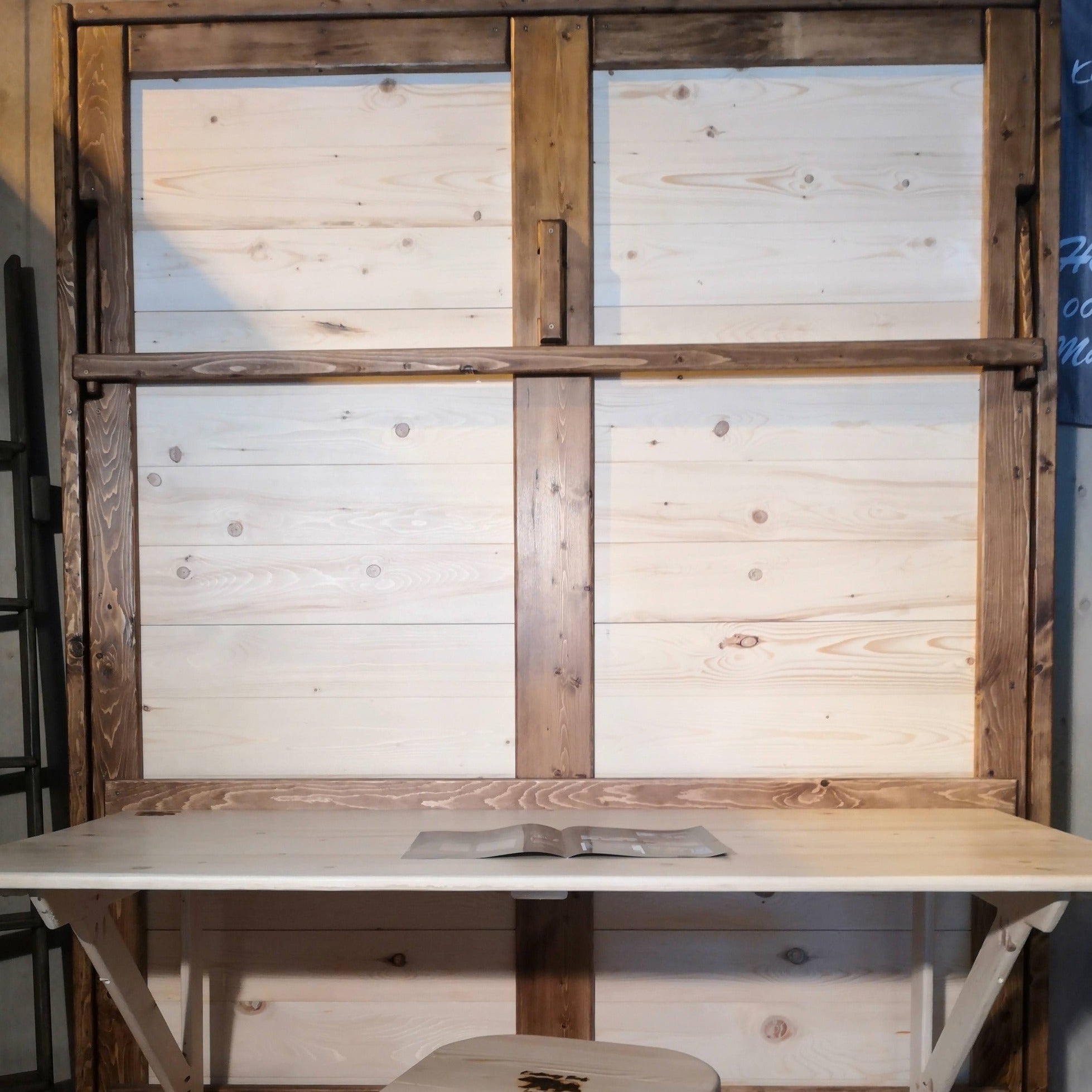 Double Murphy Bed - Natural Pine & Walnut - Kootenay Murphy Beds