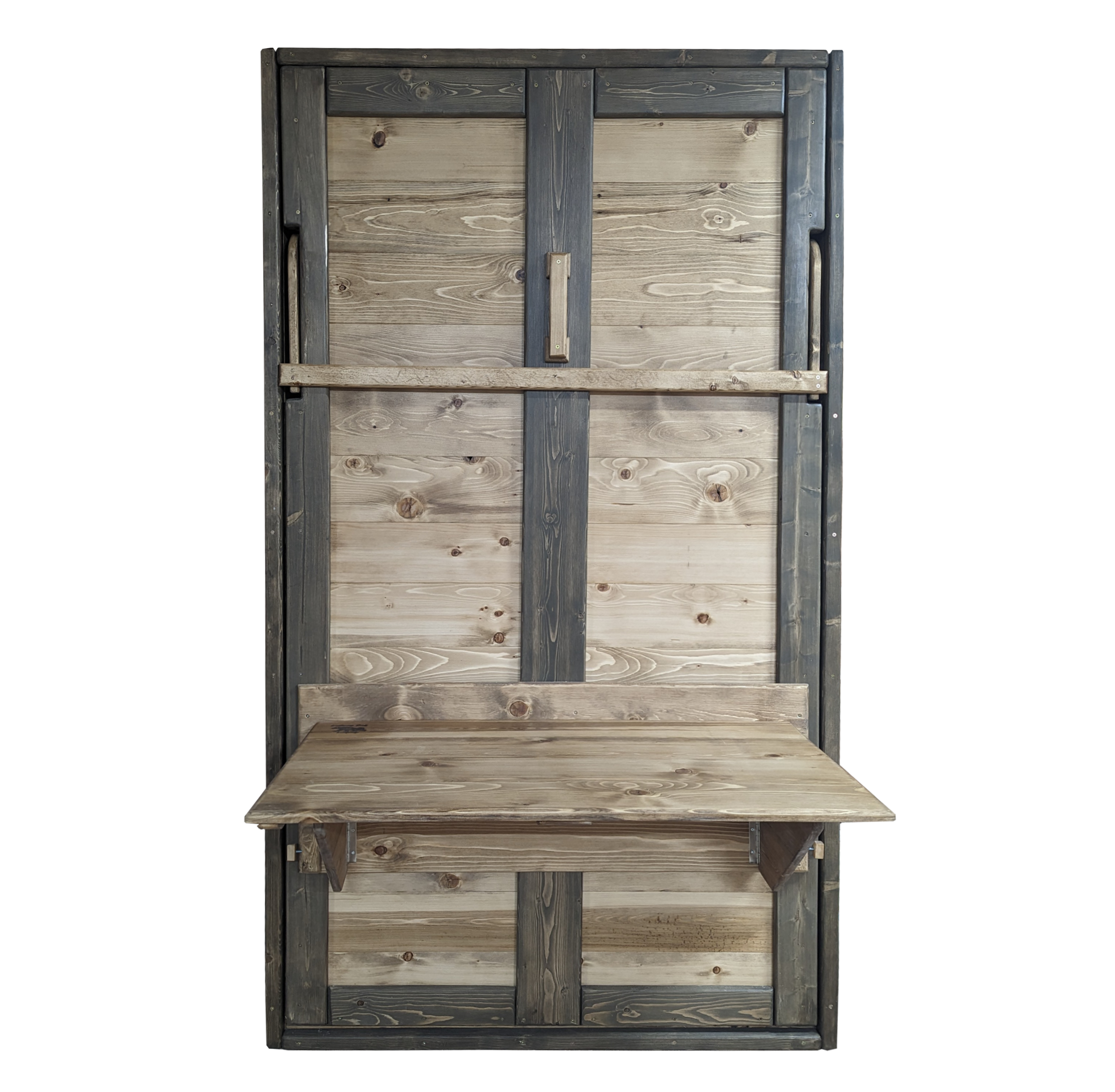 Twin Vertical Murphy Bed - Walnut & Brown