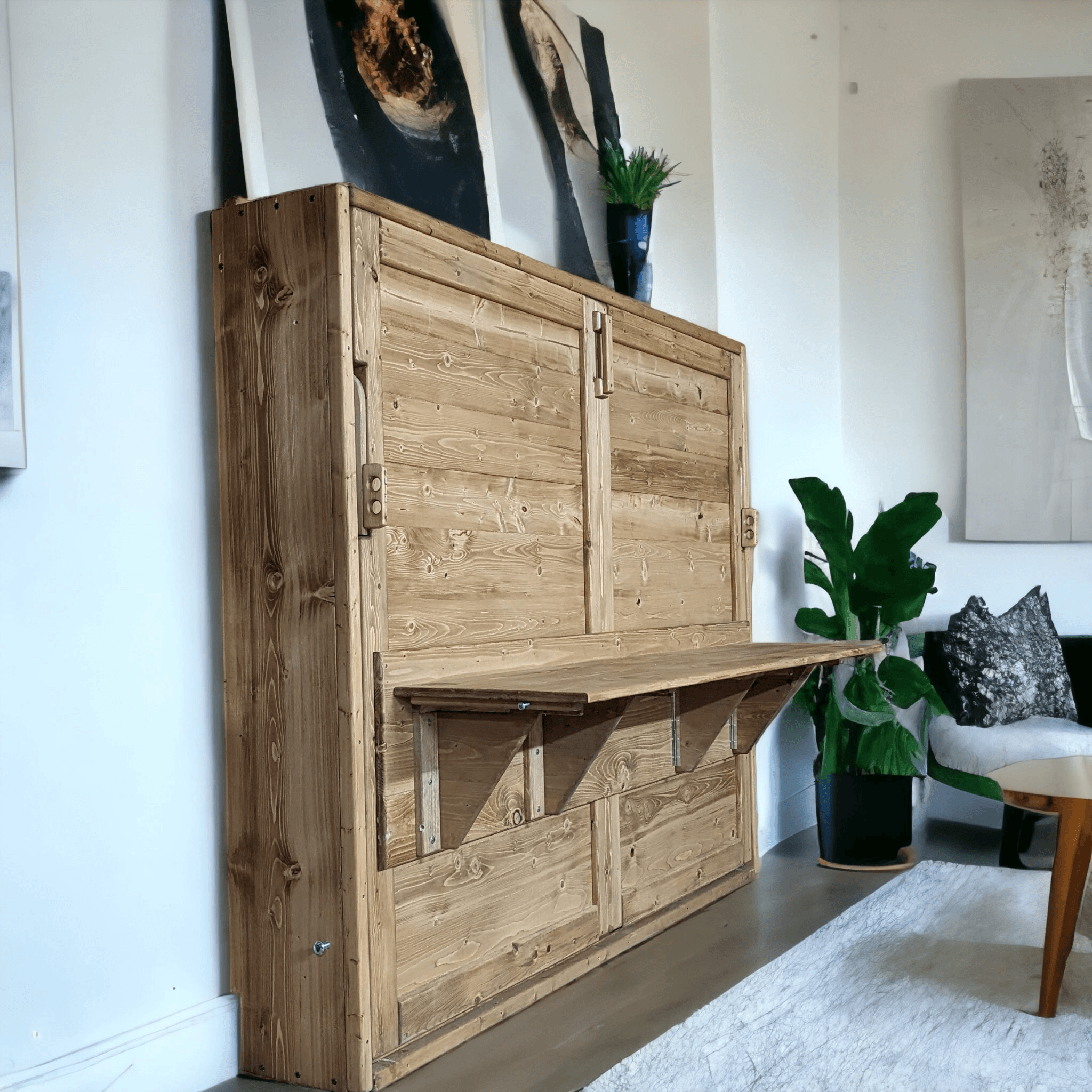 Horizontal Murphy Bed with Desk - Golden Oak - Kootenay Murphy Beds