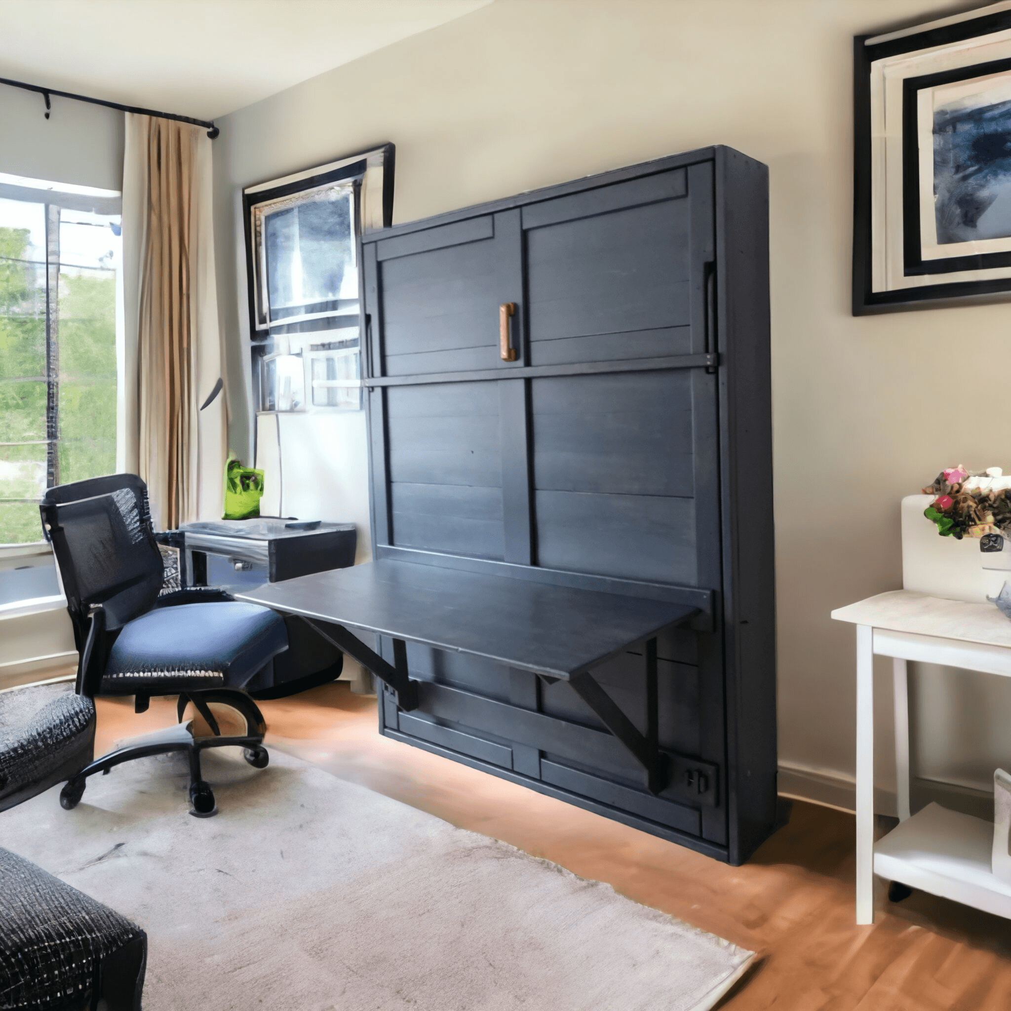 Murphy Bed With Desk - Blue - Kootenay Murphy Beds