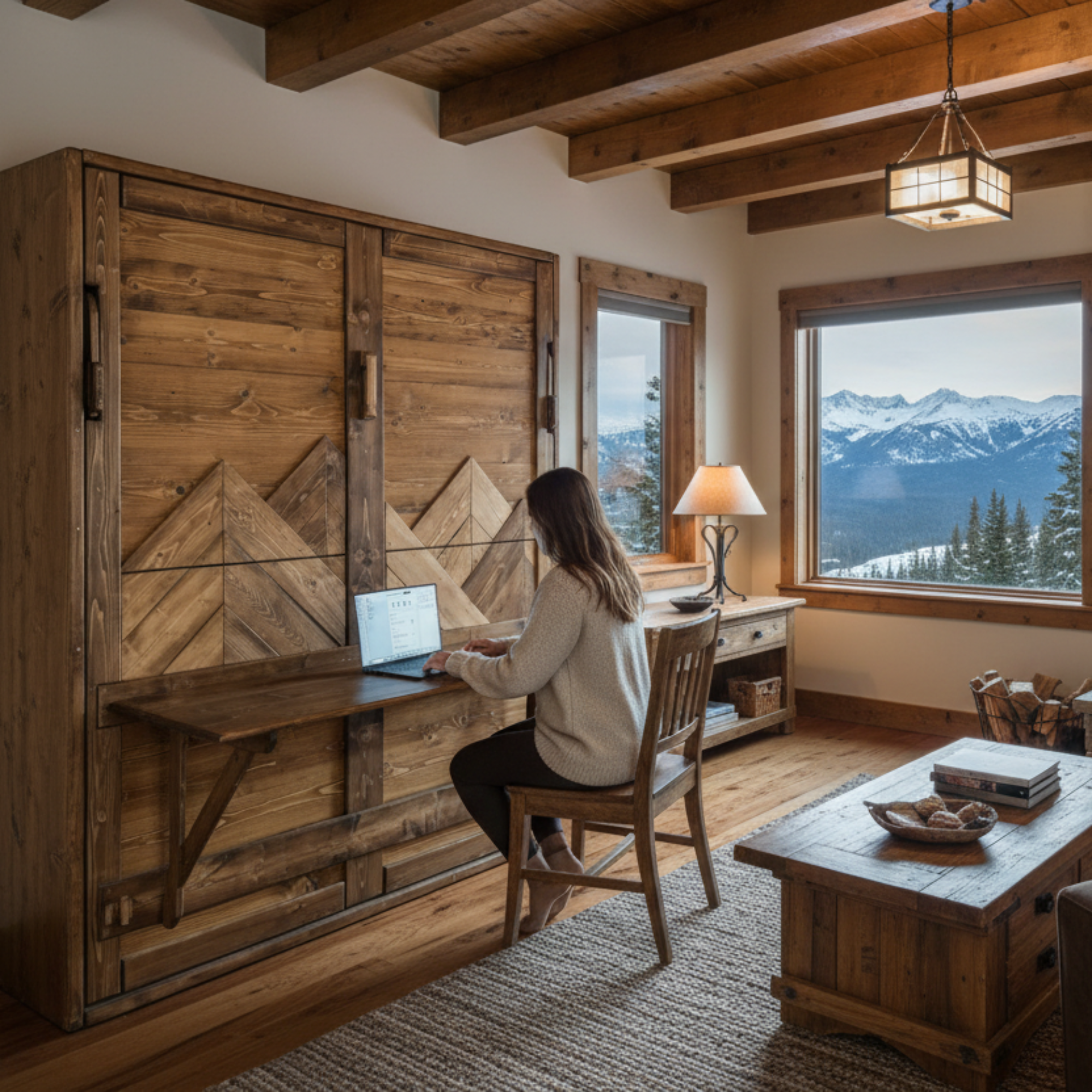 Murphy Bed With Desk - Brown Mountains - Kootenay Murphy Beds