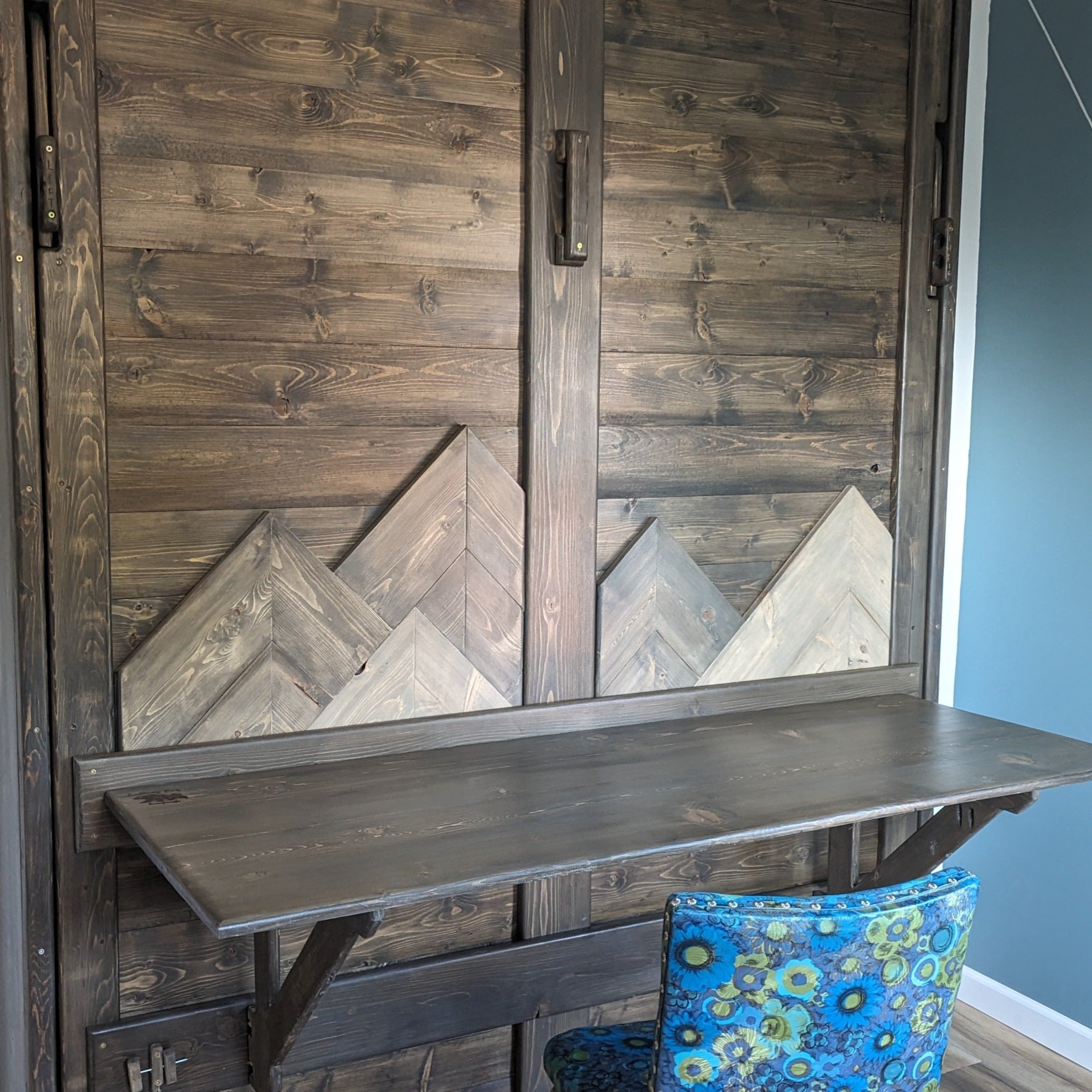 Murphy Bed With Desk - Grey Mountains - Kootenay Murphy Beds