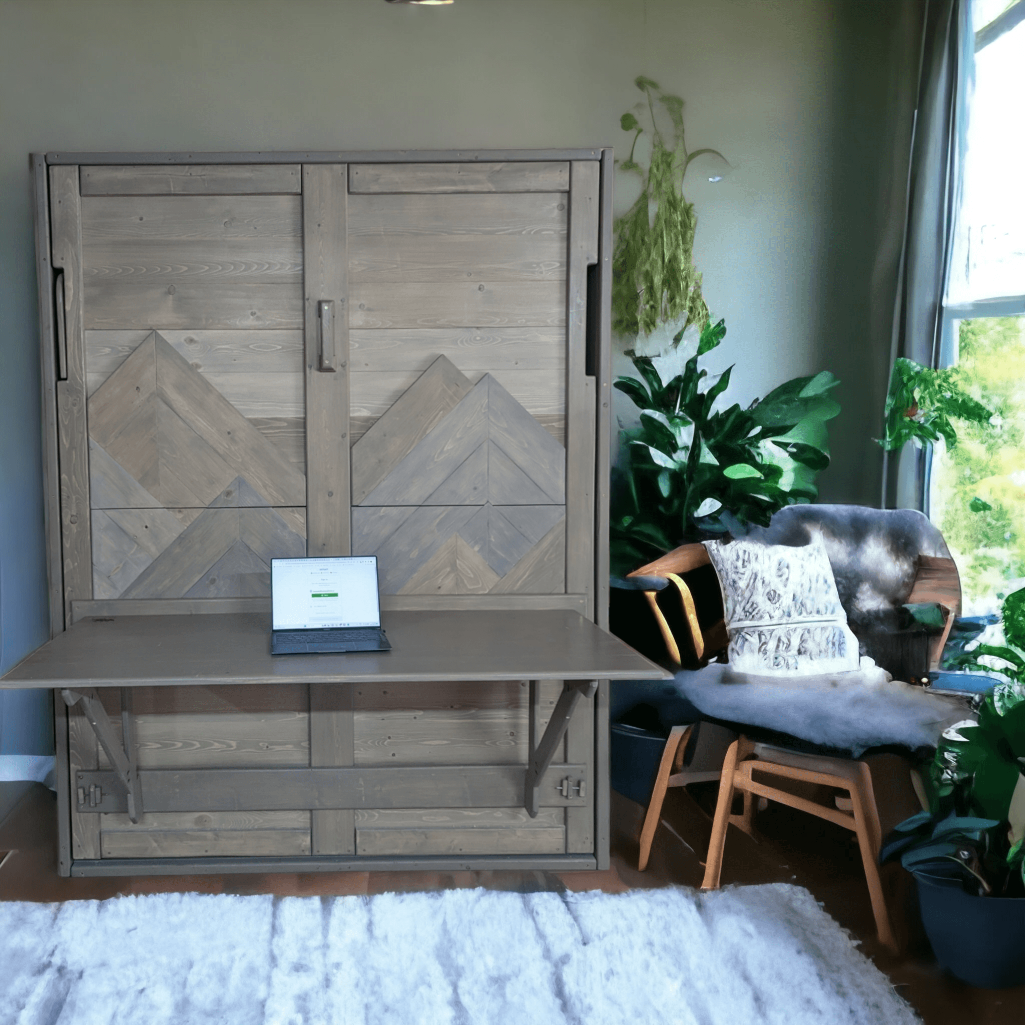 Murphy Bed With Desk - Mountains - Kootenay Murphy Beds