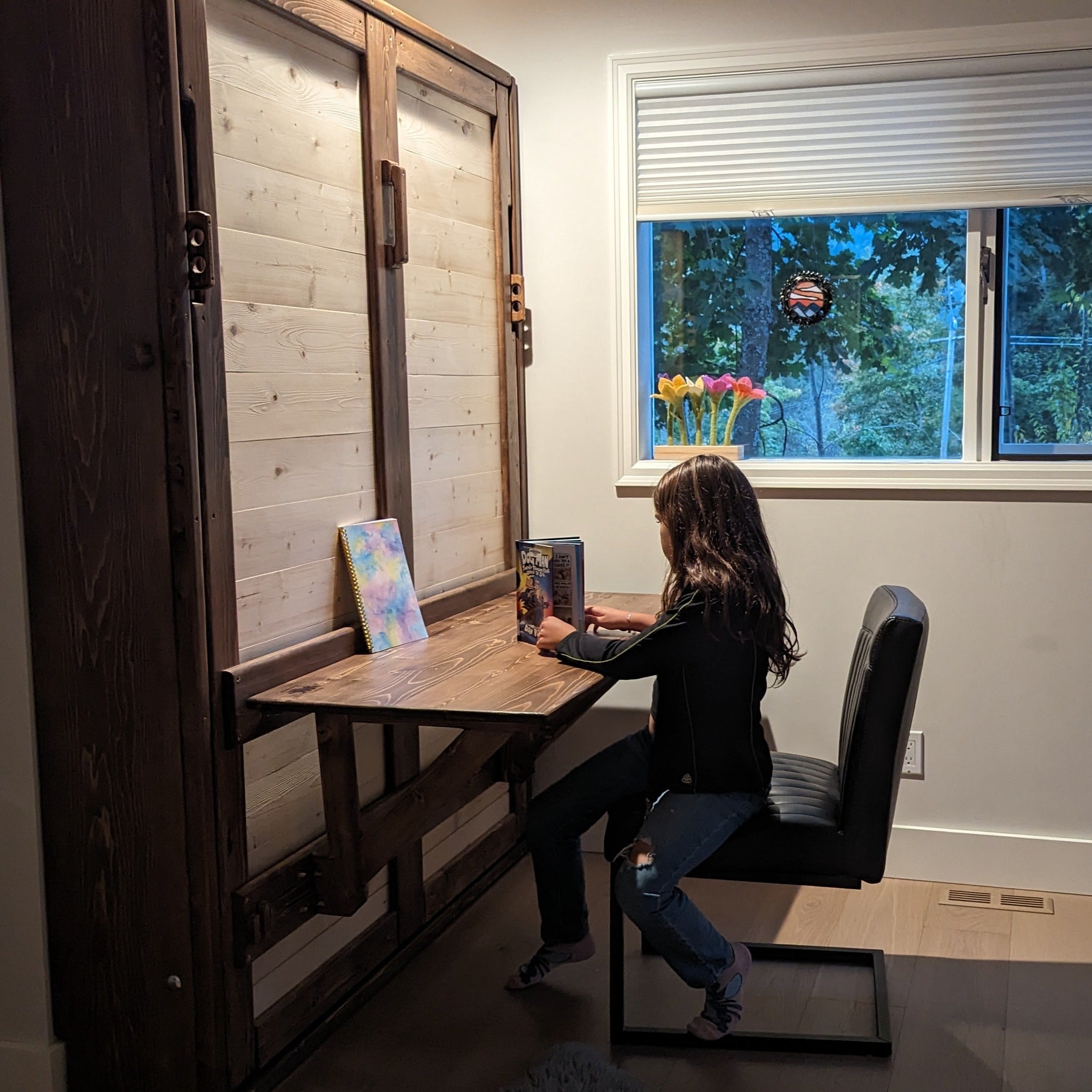 Murphy Bed With Desk - Walnut - Kootenay Murphy Beds