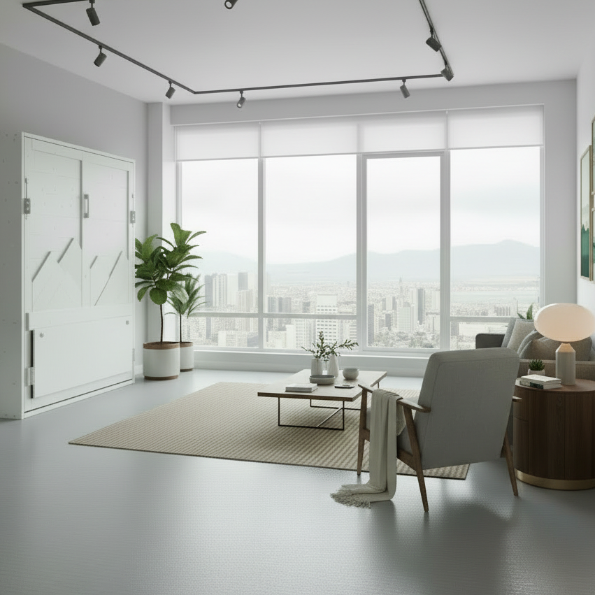 Murphy Bed With Desk White - Mountains - Kootenay Murphy Beds