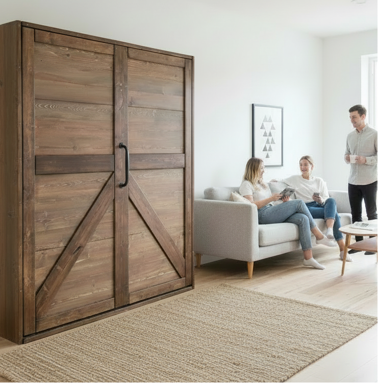 Queen Murphy Bed - Earthy Tones - Kootenay Murphy Beds