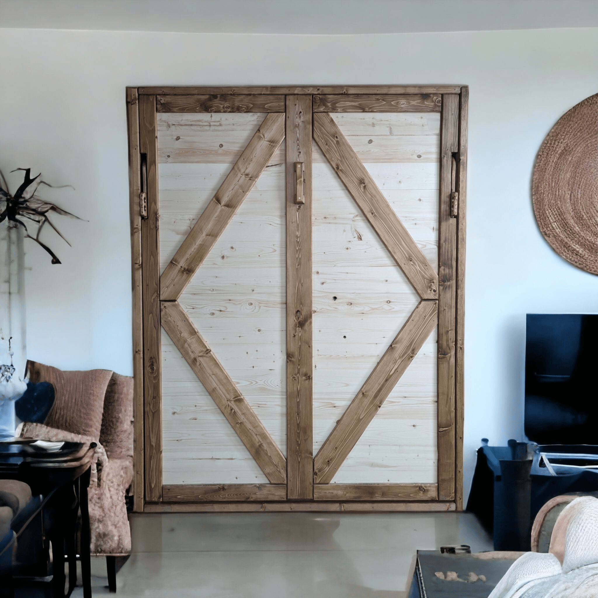 Queen Murphy Bed - Natural Pine & Walnut - Kootenay Murphy Beds