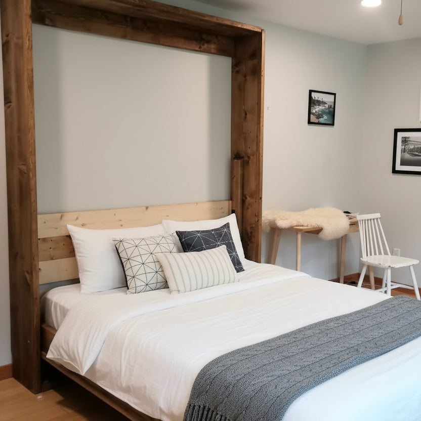 Queen Murphy Bed - Natural Pine & Walnut