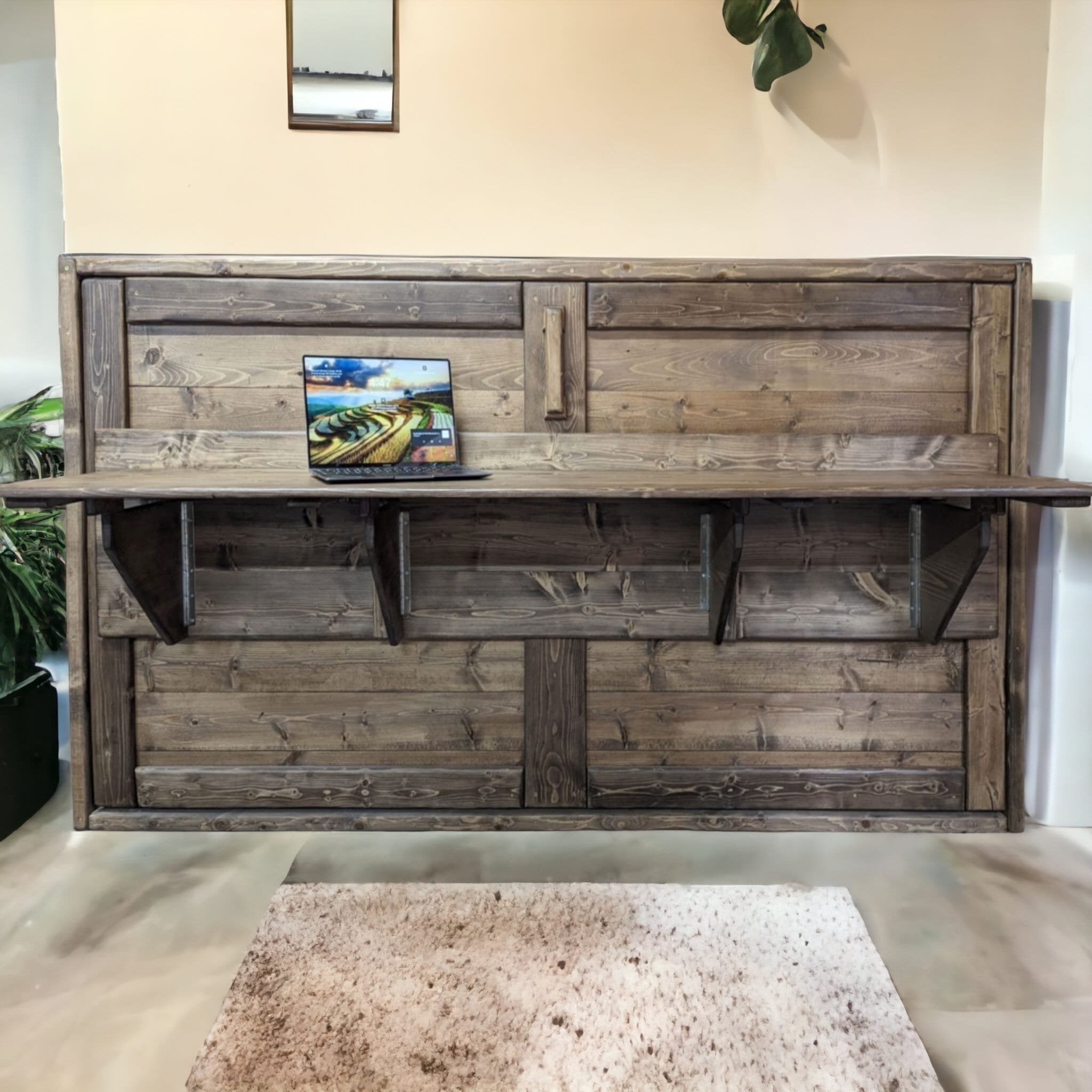 Twin Murphy Bed Horizontal with Desk - Walnut - Kootenay Murphy Beds