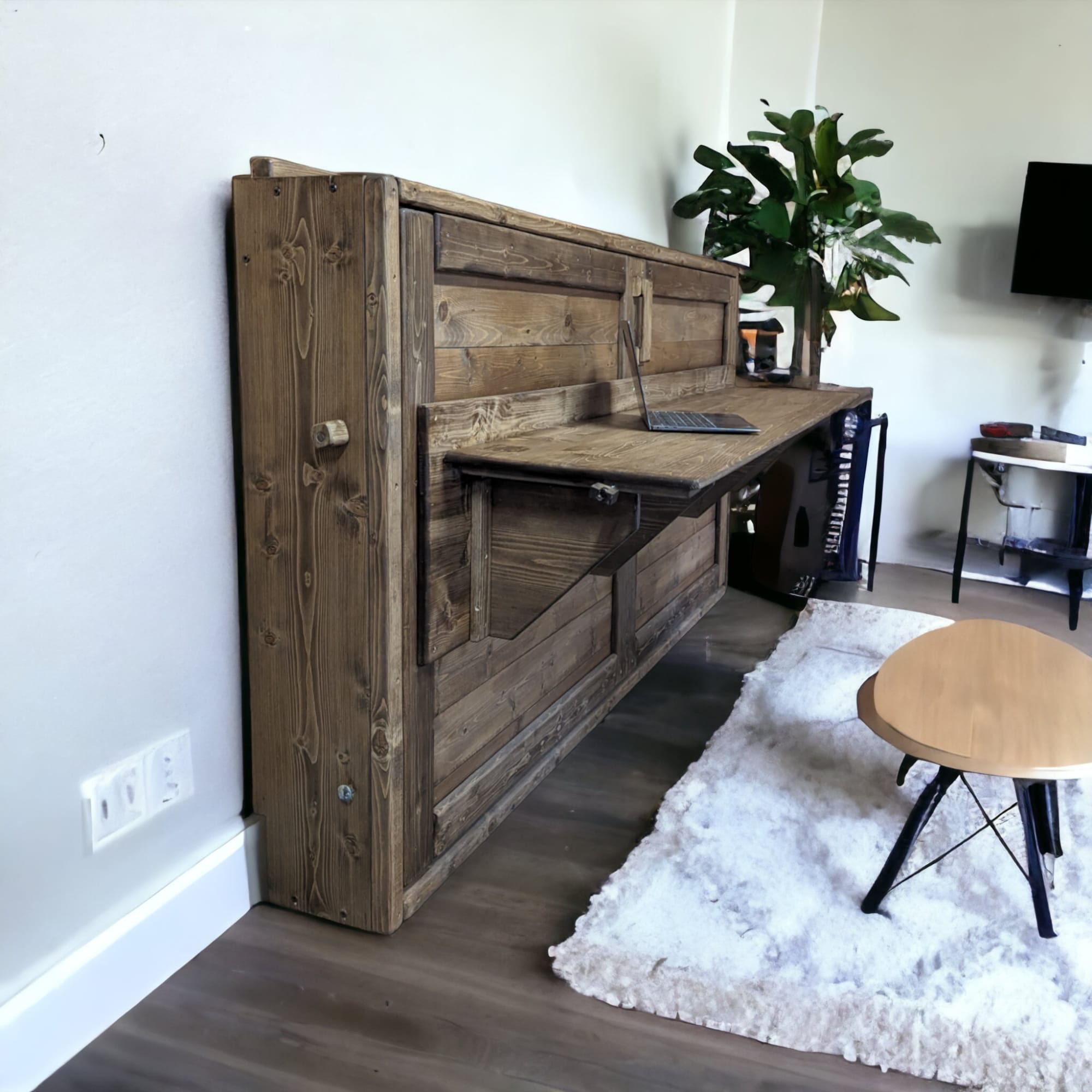 Twin Murphy Bed Horizontal with Desk - Walnut - Kootenay Murphy Beds