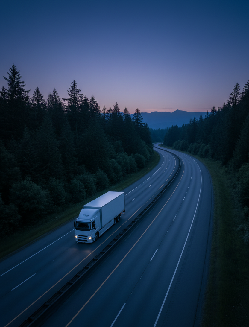 Delivery truck on highway portrait
