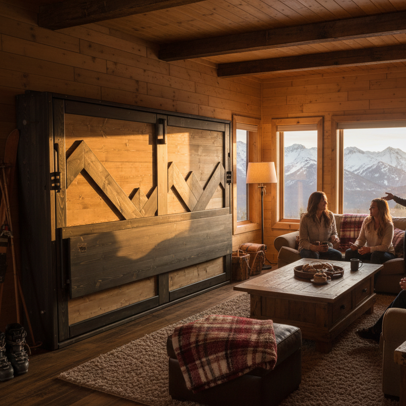 Horizontal Murphy Bed - "Custom" Mountain Peak with Desk - Kootenay Murphy Beds