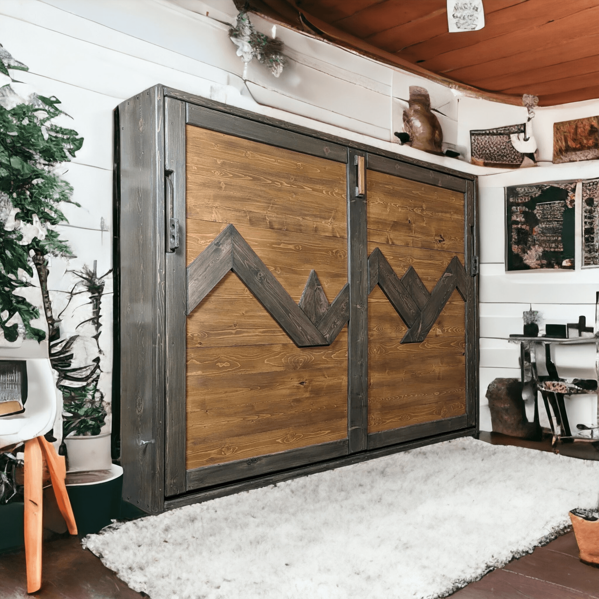 Horizontal Murphy Bed - Custom Mountain Peak with Desk - Kootenay Murphy Beds