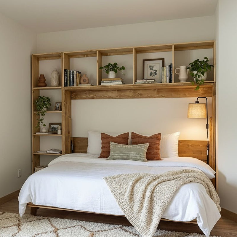 Horizontal Murphy Bed with Desk - Golden Oak - Kootenay Murphy Beds