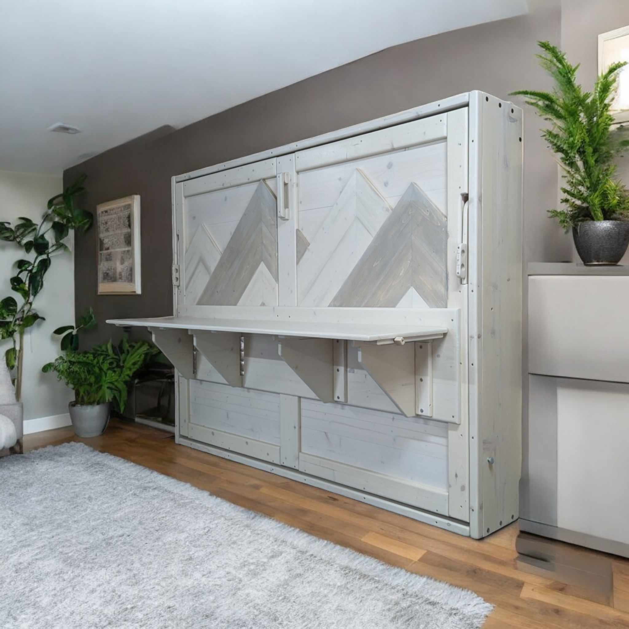 Horizontal Murphy Bed with Desk - Snowflake - Kootenay Murphy Beds